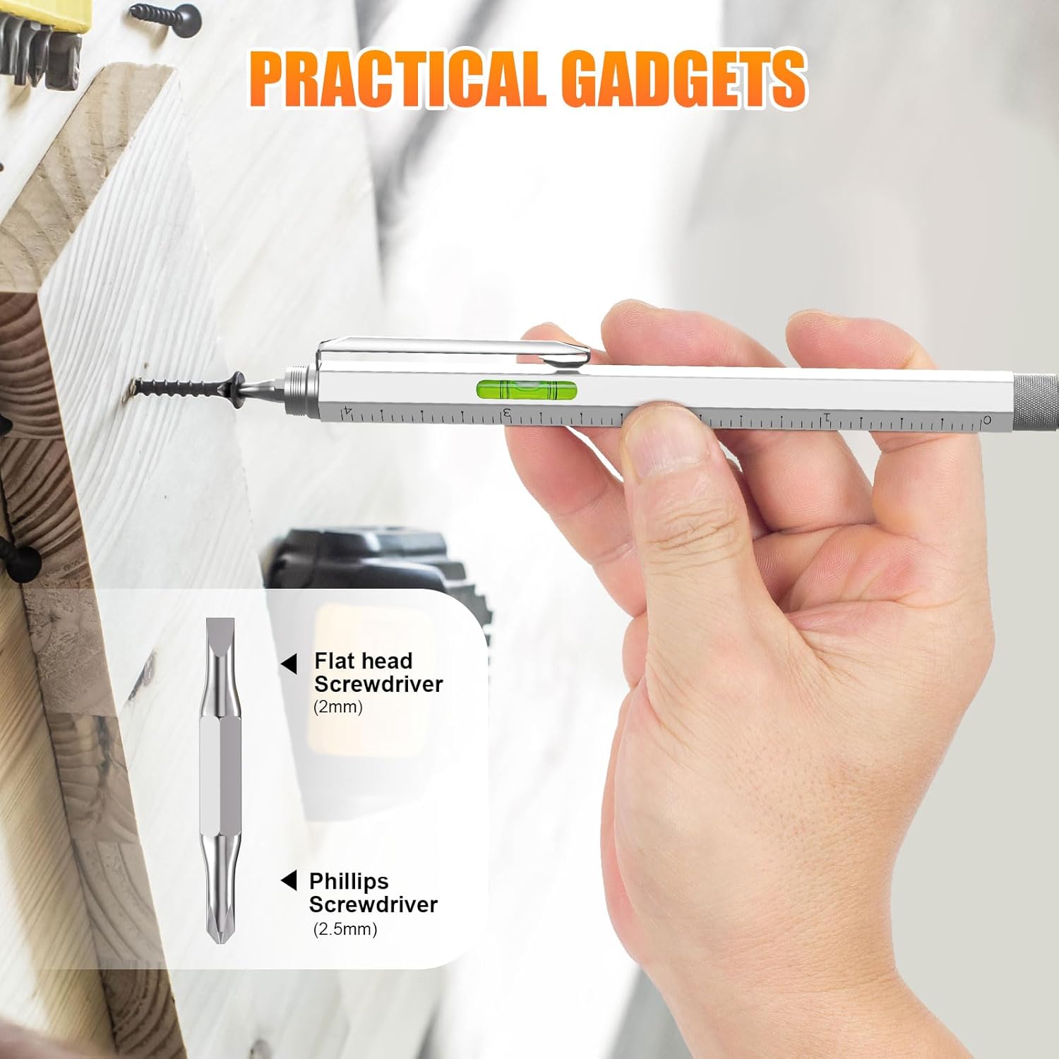 Multi-tool Pen, 6-in-1 Gadget for Men Women, Silver Aluminum Handle for DIY, Father's Day, Birthdays - Image 4
