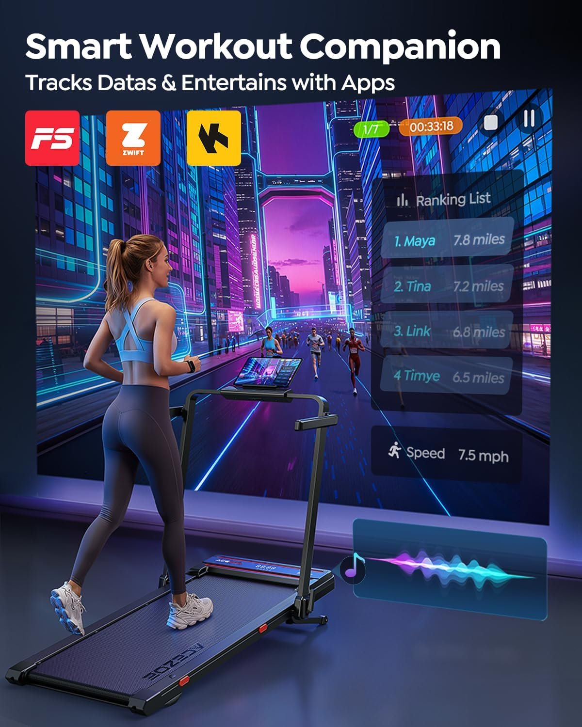 Foldable Walking Pad with 0-15% Auto Incline and Handle Bar, Under Desk Treadmill with 300LBS Weight Capacity, 3.0HP Quiet Treadmills for Home with Speaker, APP & Remote Control - Image 7