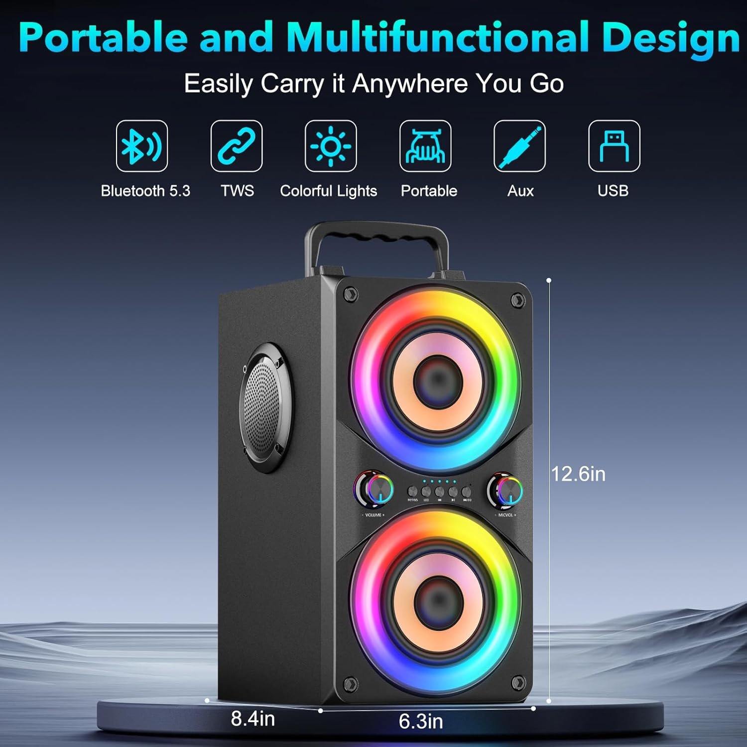 Bluetooth Speaker 100W Portable Big Powerful Deep Bass Loud Sound Wireless Boombox with Subwoofer TWS LED Lights DSP Large Wooden Speakers for Outdoor Home Party - Image 3
