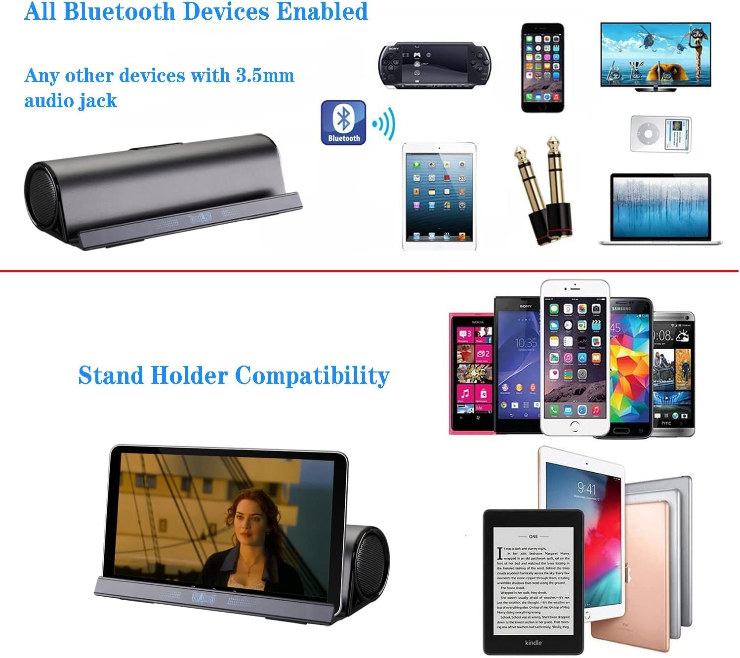 DORNLAT Wireless Bluetooth Speakers, Portable Phone Tablet Stand Holder Speaker, Dual Drivers Stereo Dock Speaker for iPad, Phone, Outdoor, Travel, Home Party (Black) - Image 3