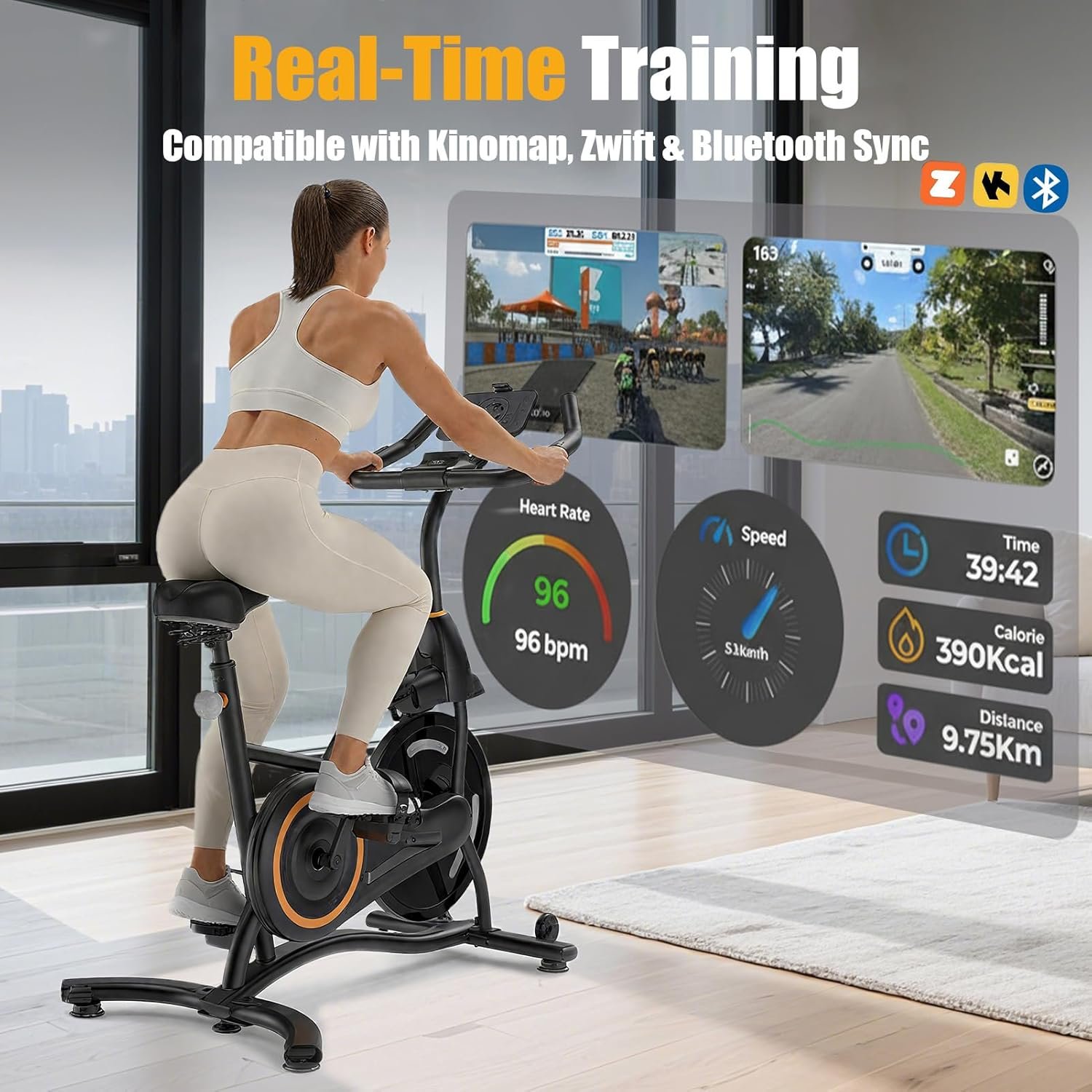 HOELLL Exercise Bike with Exclusive Heart Rate Sensor and APP Sync, Stationary Bikes for Home with Continuously Variable Resistance, Compact Indoor Cycling Bike with Tablet Mount - Image 2