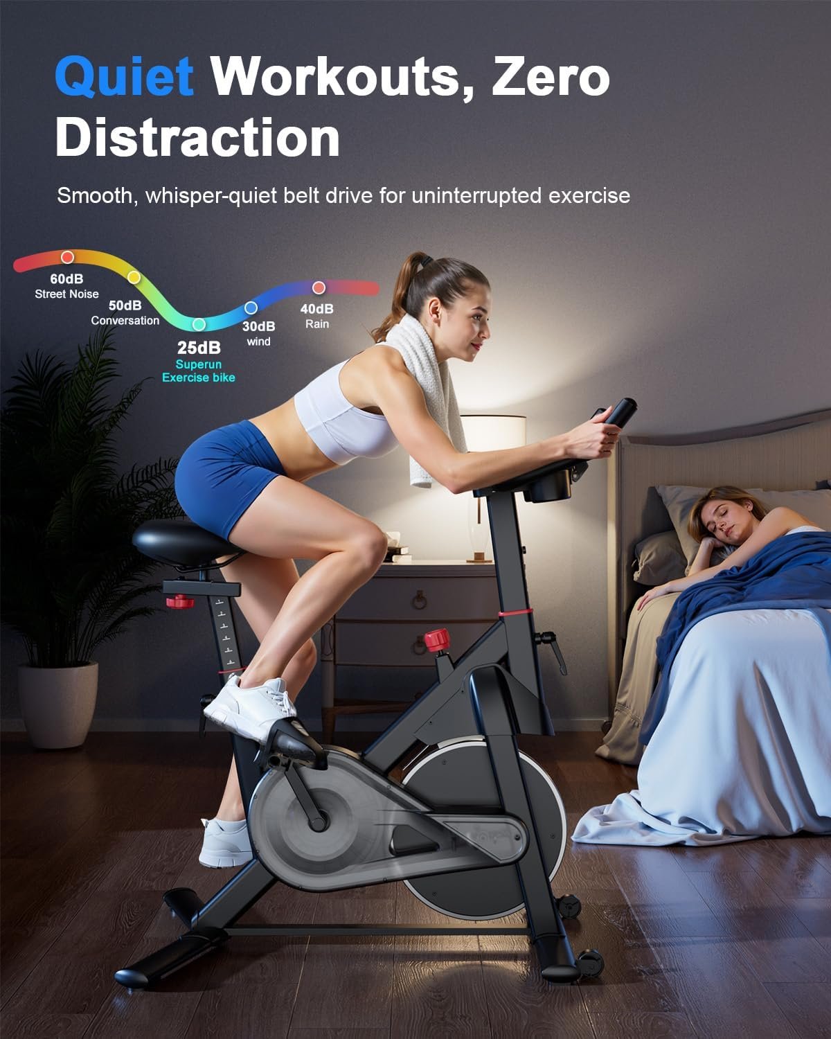 Superun Exercise Bike, Stationary Bikes for Home with Brake Pad, Low Noise Indoor Cycling Bike with 300LBS Weight Capacity, Workout Bike for Home Gym with Pad Mount LCD Monitor and Cup Holder - Image 7