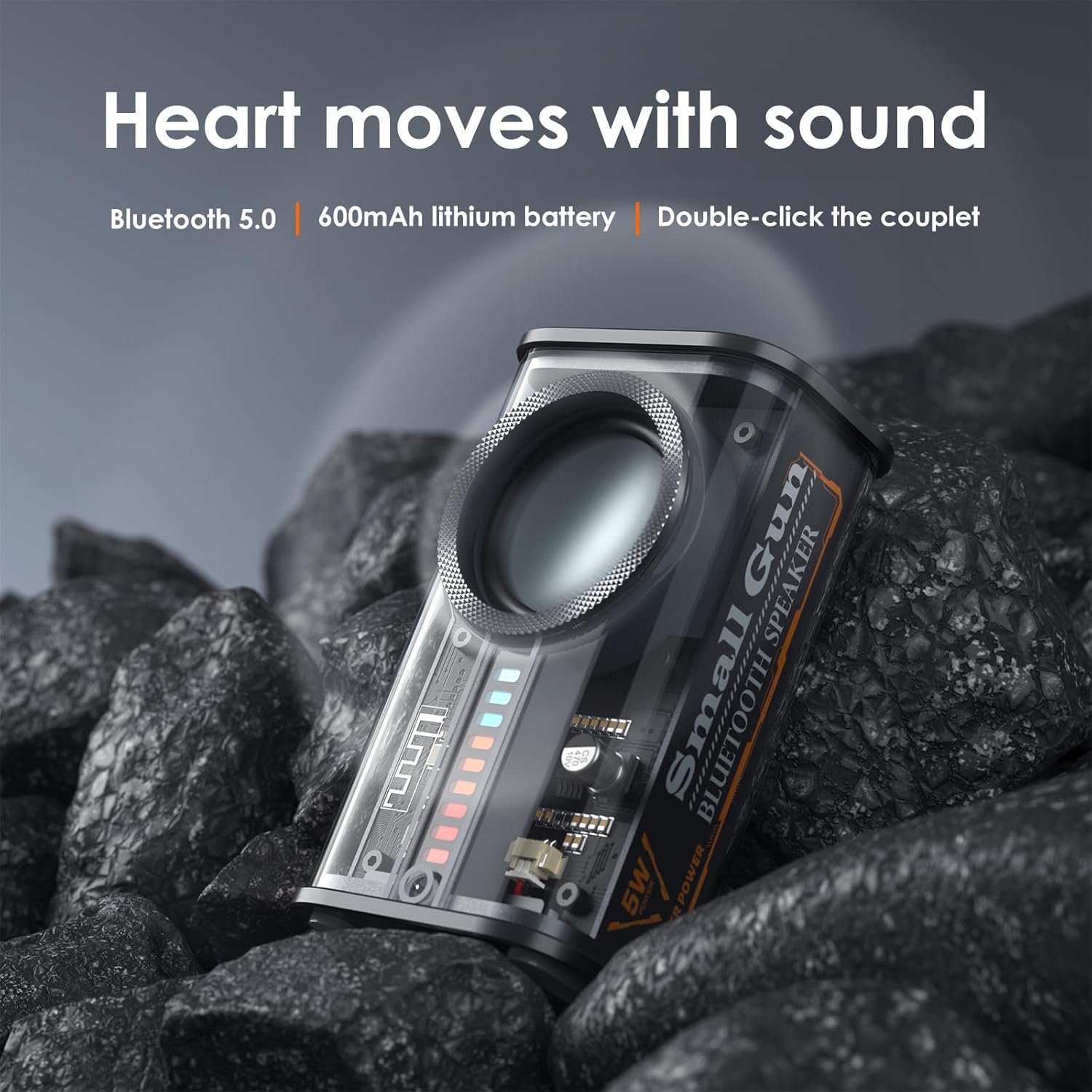 Portable Bluetooth Speaker with Lights, Transparent Wireless Mini Bluetooth Speaker with TWS, Perfect Small Speaker HD Sound and Bass for Office, Home, Shower, Room, Bike, Car (Black) - Image 9
