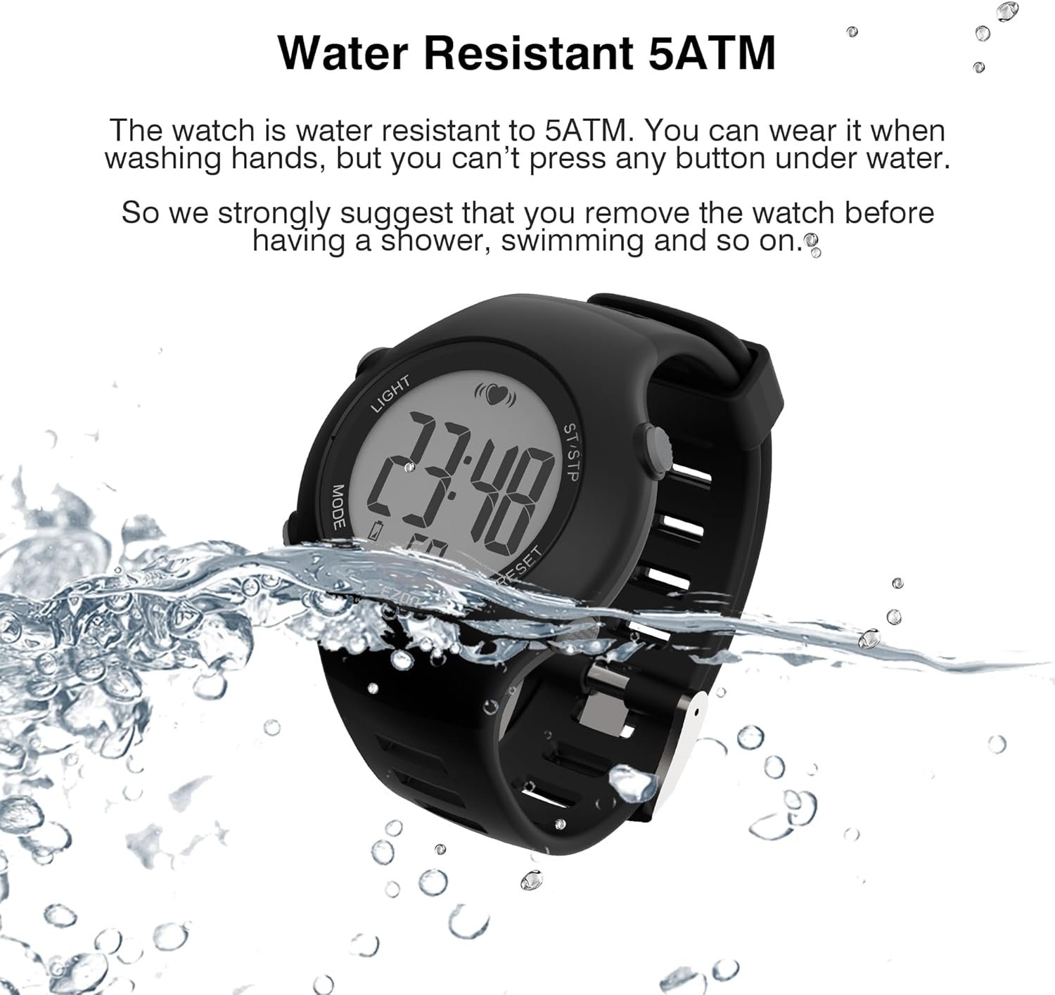 EZON Heart Rate Monitor Chest Strap and Digital Watch,5ATM Waterproof Fitness Tracker with HRM,Calories Burned,Stopwatch and Hourly Chime - Ideal Fitness Presents for Men and Women - Image 7