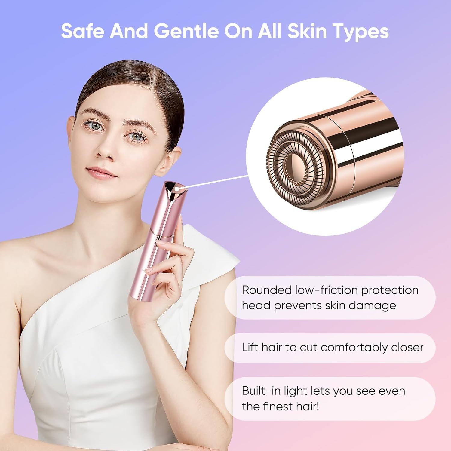 Facial Hair Remover for Women- as Seen on TV Painless Face Shaver -Mini Hair Remover, Electric Razor Shaver Portable Bikini Epilator for Lips, Chin, Armpit, Peach Fuzz, Fingers, Neck, Cheek(Rose Gold) - Image 6