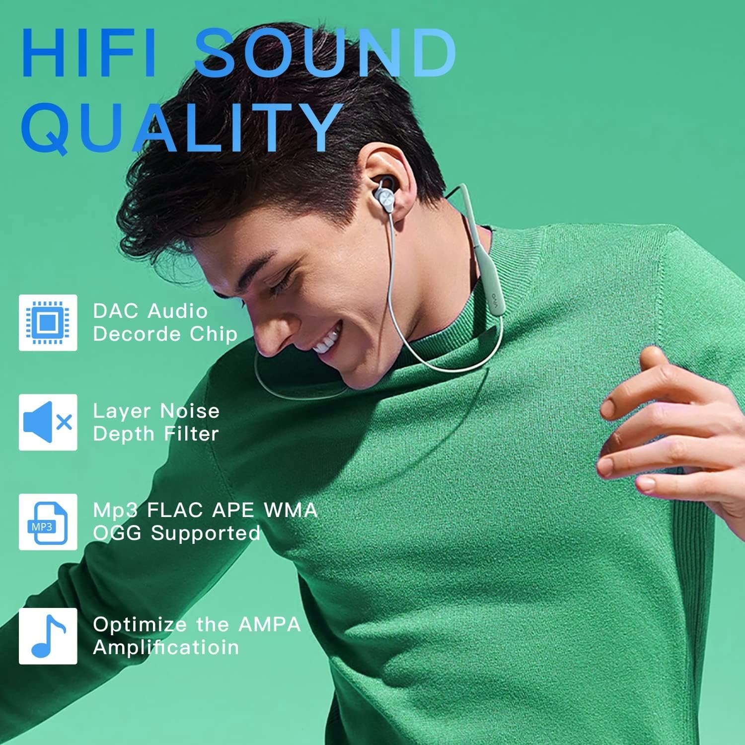 64GB MP3 Player with Bluetooth 5.2, AiMoonsa Music Player with Built-in HD Speaker, FM Radio, Voice Recorder, HiFi Sound, E-Book, Earphones Included - Image 2