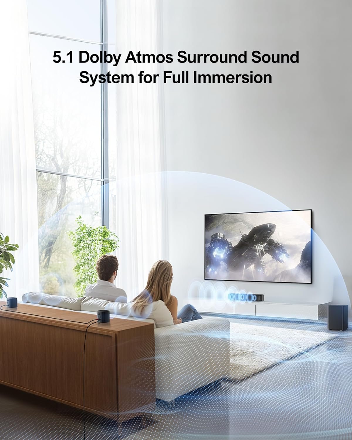 ULTIMEA 5.1ch Sound Bar with Dolby Atmos, Surround Sound System for TV, App Control, Home Theater Sound System, TV Soundbar with Subwoofer, 2 Surround Speakers, HDMI eARC/Opt/AUX/BT, Aura A50 Pro - Image 2