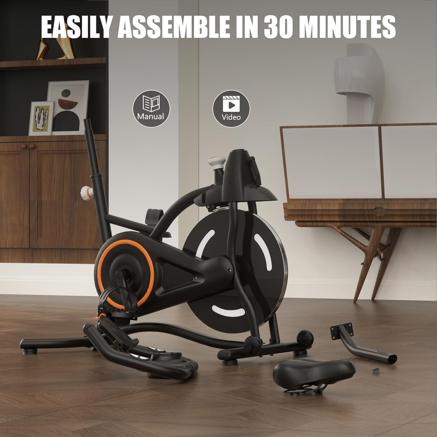 HOELLL Exercise Bike with Exclusive Heart Rate Sensor and APP Sync, Stationary Bikes for Home with Continuously Variable Resistance, Compact Indoor Cycling Bike with Tablet Mount - Image 6