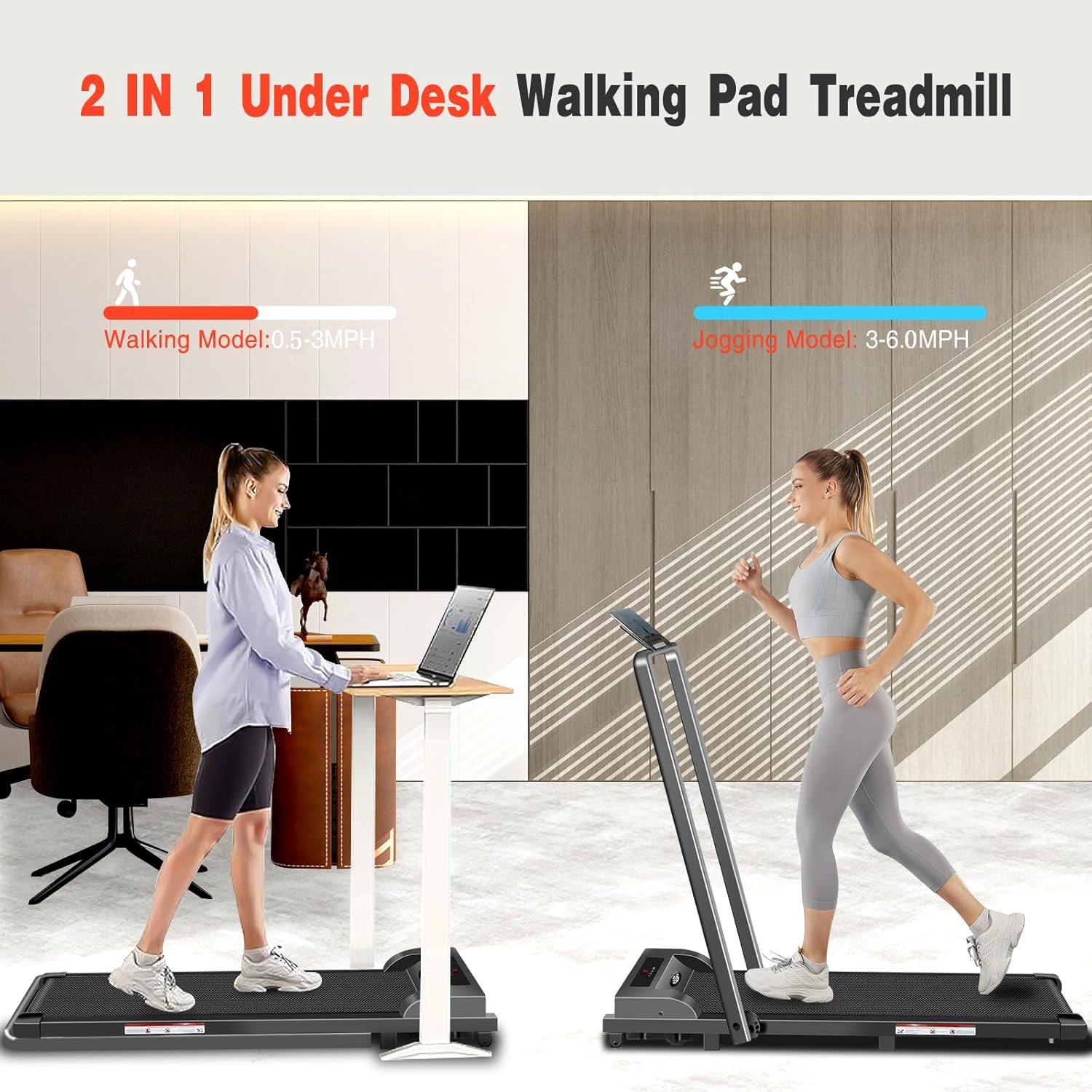 Walking Pad, 2.5HP Walking Pad Treadmill with Handle Bar, 3 in 1 Portable Under Desk Treadmills for Home,Foldable Treadmill for Small Space,Compact Home Treadmills with Remote Control,300LBS Capacity - Image 5