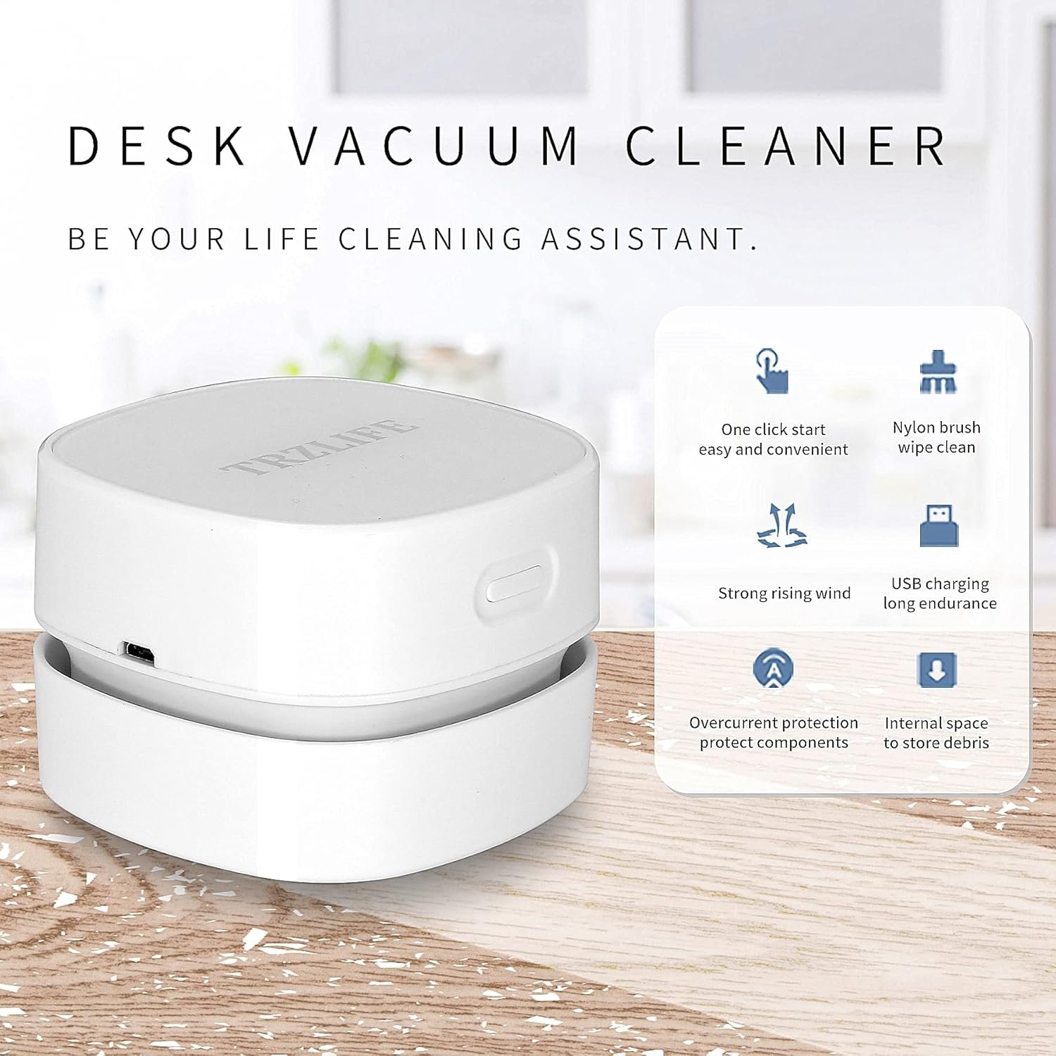 TRZLIFE USB Rechargeable Mini Desk Crumb Vacuum, Portable Cordless Desktop Cleaner for Keyboard, Desktop, Countertop, Drawer, Ideal Office Accessory Ideal Gift, White - Image 8
