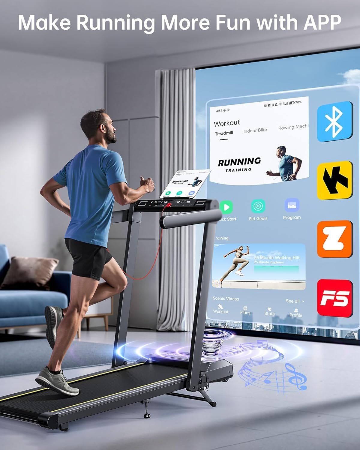 TOPUTURE Walking Pad Treadmill with 12% Incline, 4 in 1 Foldable Treadmill with Handle Bar for Home/Office, Under Desk Treadmills Portable Folding Walking Pad with App & Bluetooth Speaker, 0.6-10MPH - Image 4