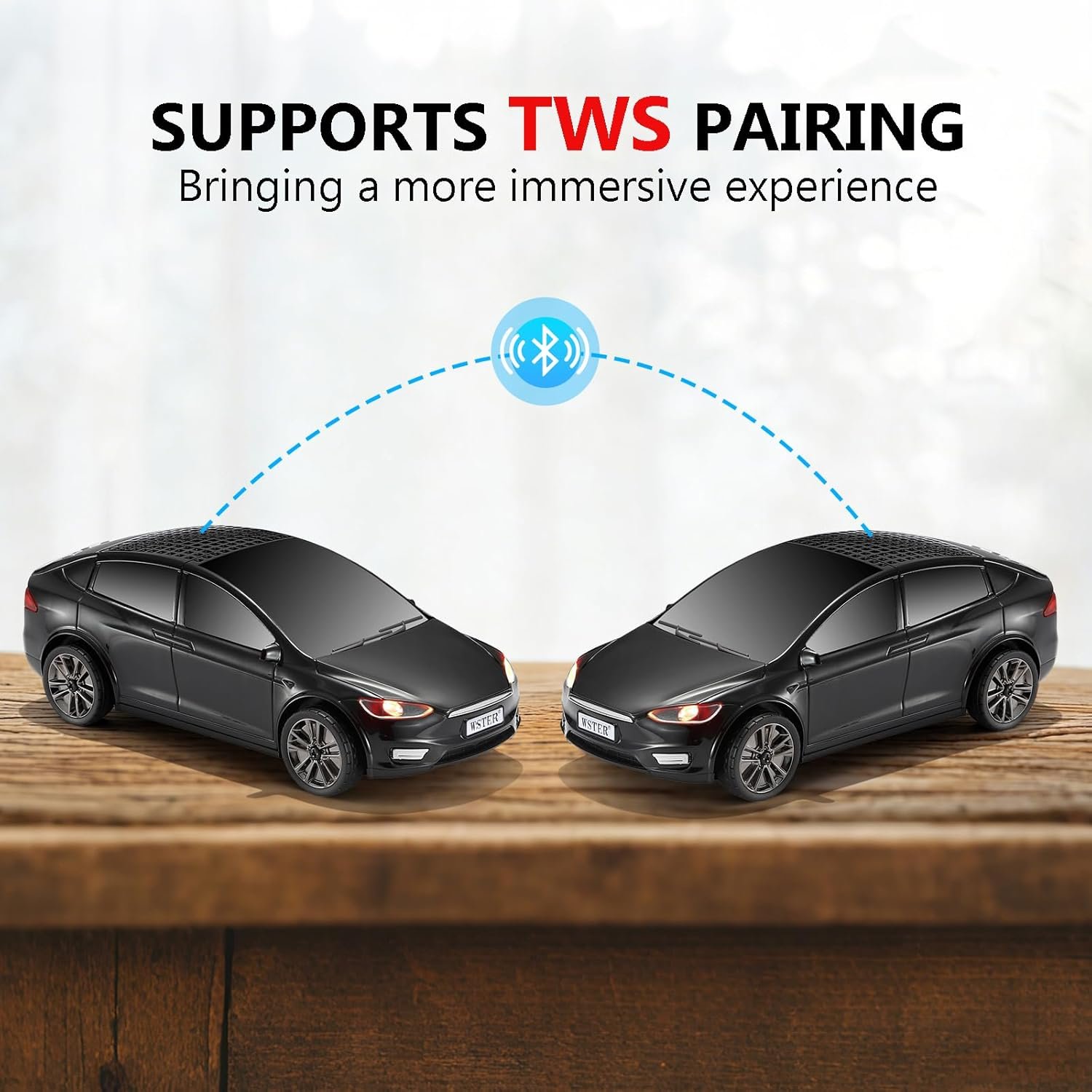 WSTER WS-595 Modern Electric Sedan Replica Bluetooth Speaker, LED Flashing Effect, Portable Wireless Audio, TWS Pairing, FM, TF Playback, Hands-Free Calling, Wonderful Holiday Choice for Kids (Black) - Image 3