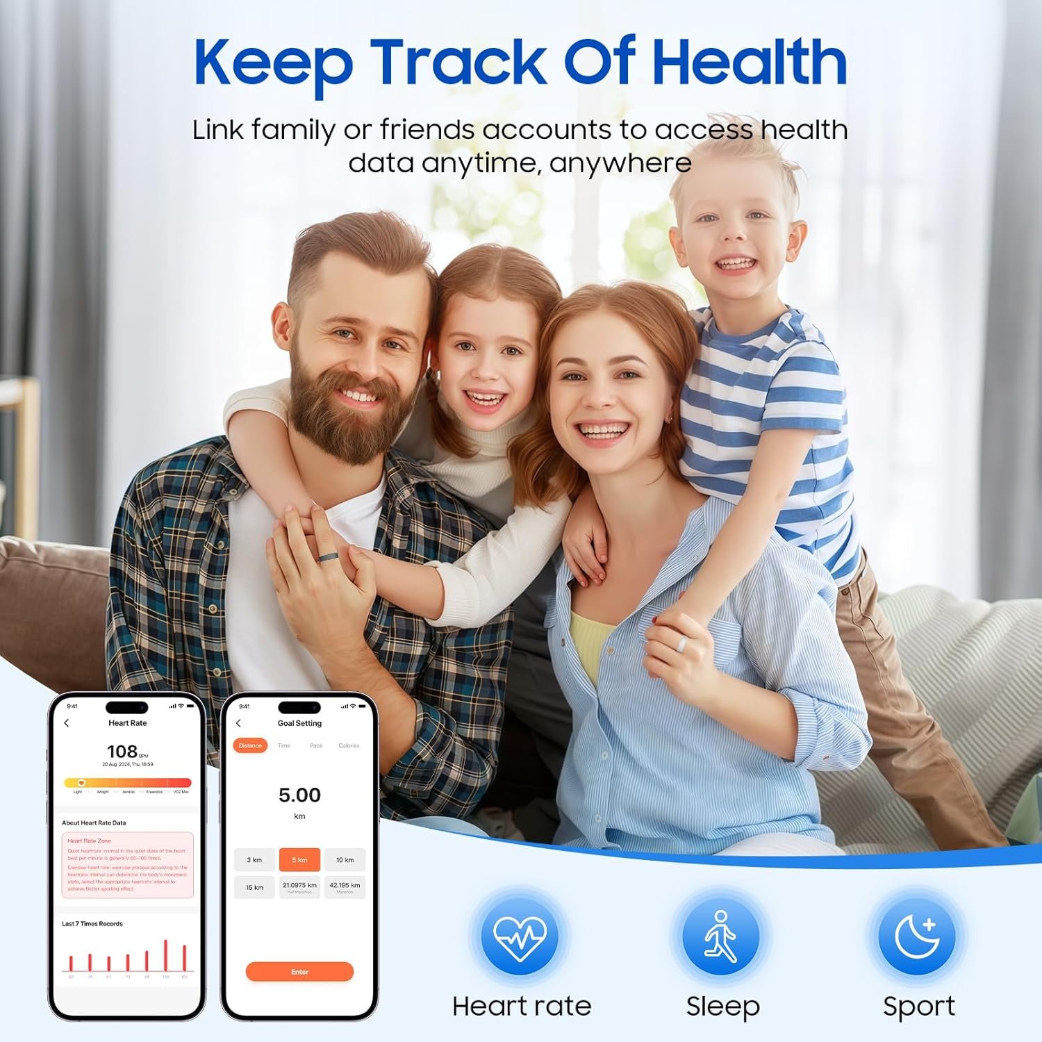 Smart Health Ring, Featuring Stress and Sleep Monitoring Functions, Compatible with iOS and Android,Waterproof Fitness Tracker for Women & Men, No Subscription Fee. (Silver, 9) - Image 3
