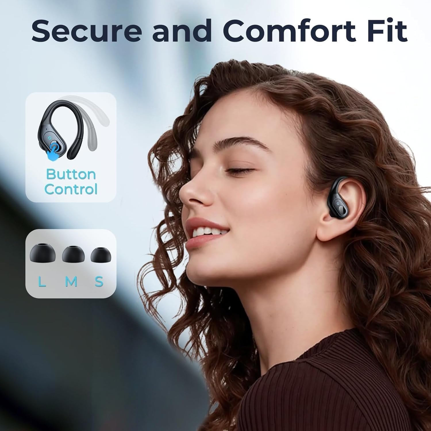 occiam Active Noise Cancelling Earbuds Wireless Bluetooth Headphones Ear Buds 90Hrs Playback Stereo Bass Earphones with Mic Over-Ear Hooks IPX7 Waterproof Headset for Work Sports Running Matte Black - Image 5