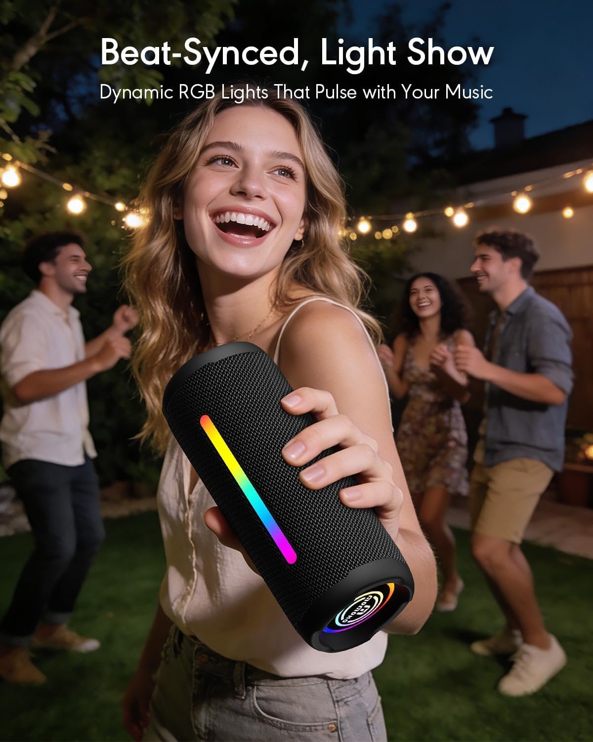 Portable Bluetooth Speaker, IPX7 Waterproof Wireless Speaker, 30W Loud Stereo Sound with Deep Bass, RGB Lights, Bluetooth 5.4, EQ Mode for Home/Party/Outdoor, Birthday Gifts for Men Women(Black) - Image 6