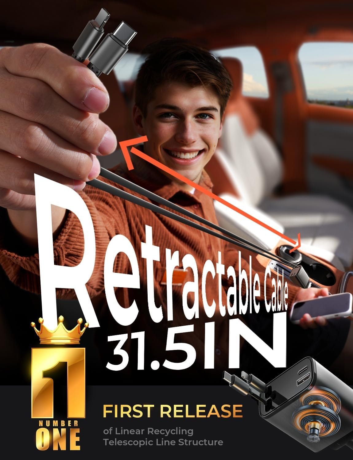 LISEN Retractable Car Charger, Upgrade 84W Car Charger USB C Fast Charge Unique 2026 Car Accessories for Mom Dad Him Her, Gifts for Men Women, for iPhone 17 16 15 14 13 12 11 X - Image 3