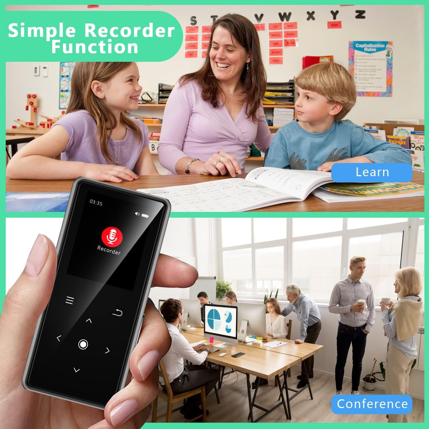 64GB MP3 Player with Bluetooth 5.2, AiMoonsa Music Player with Built-in HD Speaker, FM Radio, Voice Recorder, HiFi Sound, E-Book, Earphones Included - Image 5