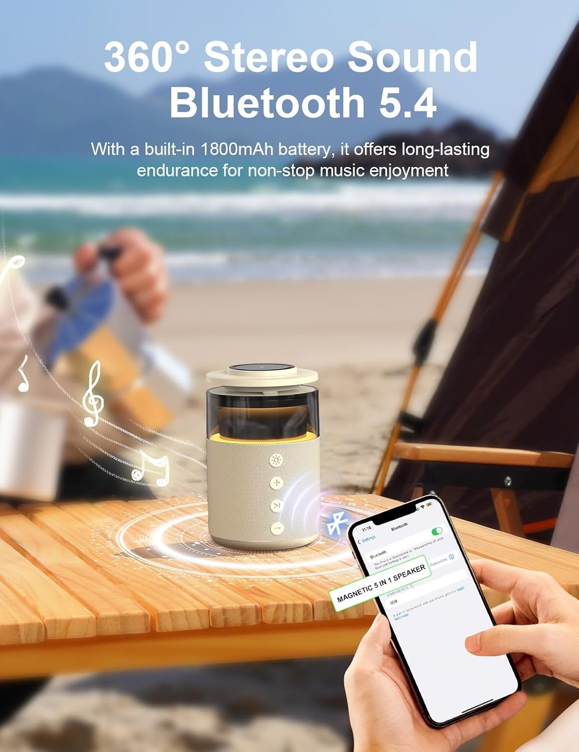 5-in-1 Bluetooth Speaker with Wireless Charging Station,Magnetic Charger with Night Light,Charger Stand with 33W Adapter Compatible with iWatch iPhone 17 16 15 14 13 12 Pro Max Wireless Earbuds - Image 4