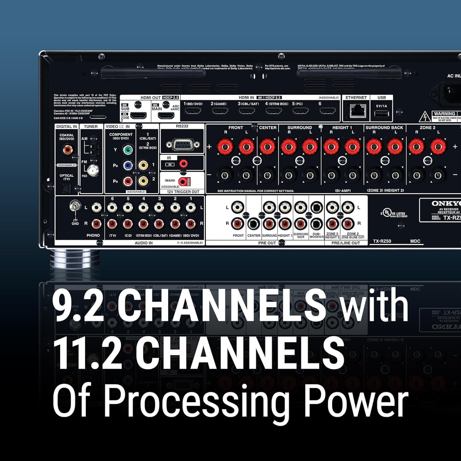 Onkyo TX-RZ50 9.2-Channel 8K/4K Network AV Receiver, 250W Per Channel at 6 Ohms + H&A Speaker Connector Banana Plugs, 12 Pairs - Image 2