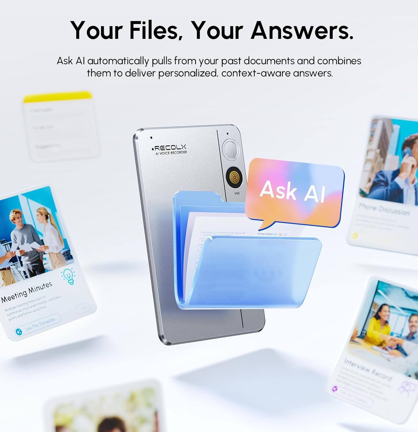 AI Voice Recorder & Transcriber with GPT-5.2 Analysis – 30-Hour Recording, 112-Language Speech-to-Text & Auto Summary for Meetings, Lectures & Interviews,Grey - Image 3