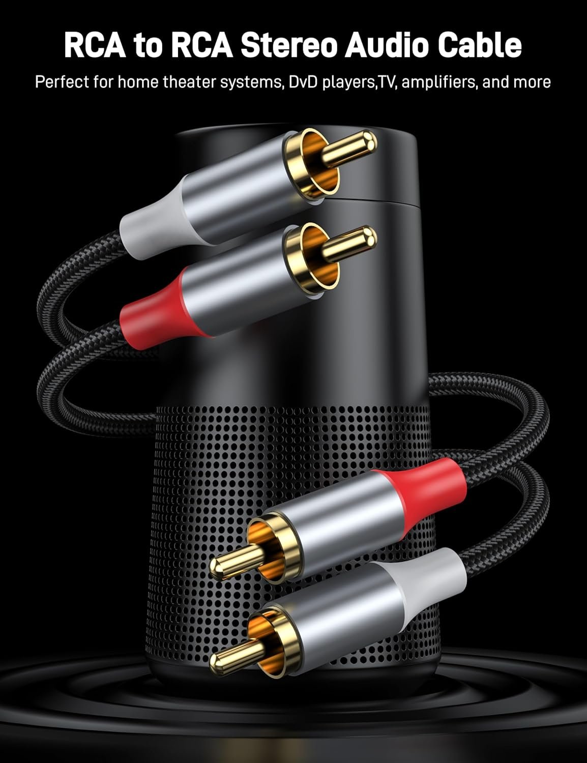 2RCA Audio Cable 3.3FT, 2RCA Male to 2RCA Male Stereo Audio RCA Cables, Dual Shielded Hi-Fi Stereo Cord with Gold Plated Connectors for Home Theater, Subwoofer, Amplifier, Receiver, Speaker. - Image 2