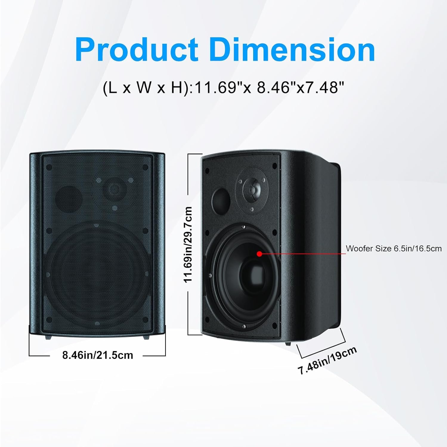 Herdio 6.5 Inches Outdoor Speakers Wired Waterproof Passive,Wall Mount Speakers with 800 Watts Powerful Bass for Home Patio Garden Covered Deck,All-Weather Durability,Black(2 Pairs) - Image 5