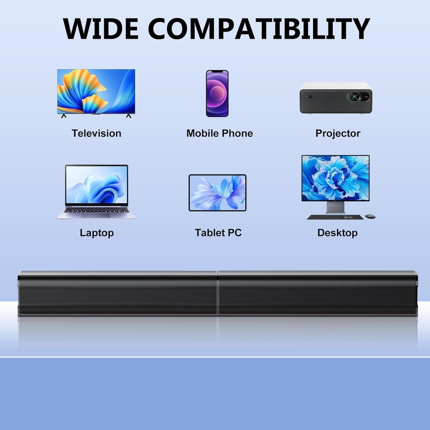 Sound Bar, 80W SoundBar for Smart TV, 2026 Bluetooth 5.3 Soundbar, Home Theater Surround Sound, 2 in 1 Detachable Home Speaker Bass, ARC/Optical/AUX/Connections, for TV/PC/Projectors - Image 6