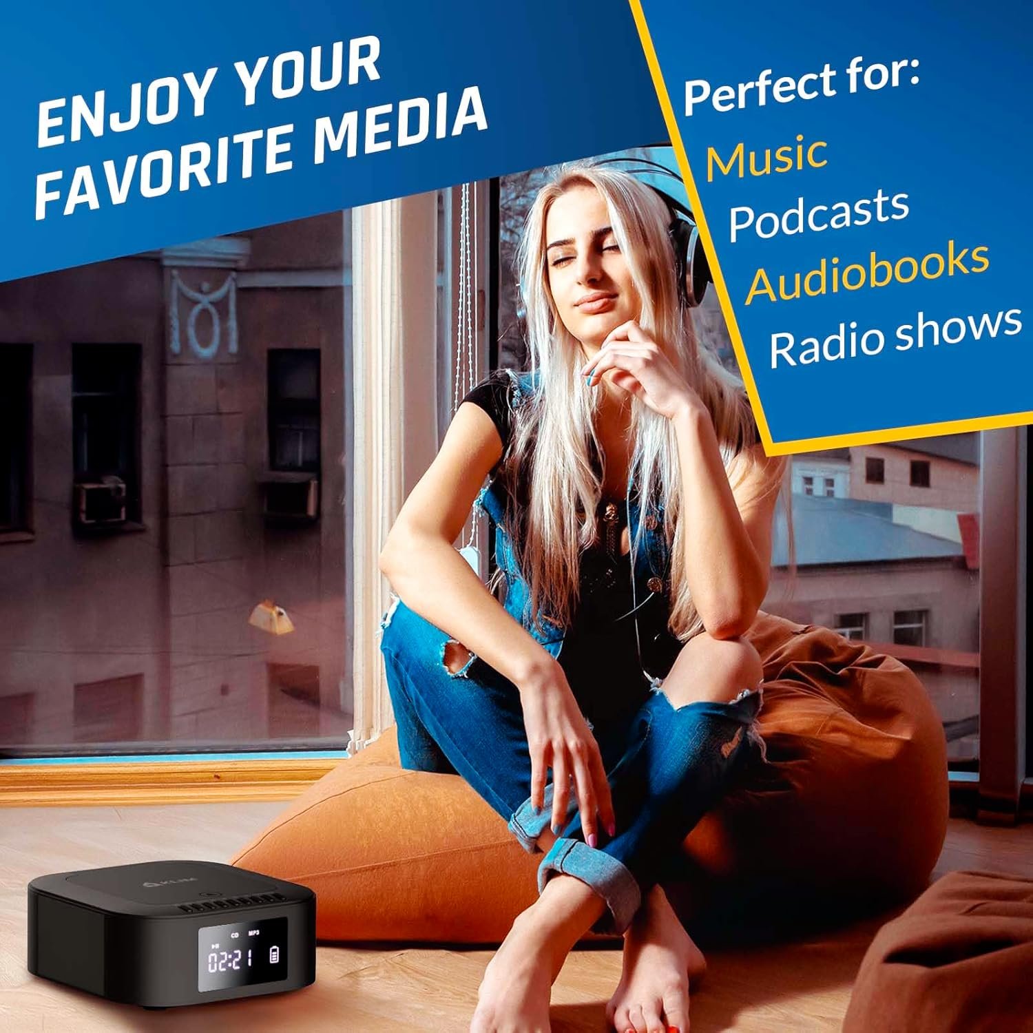 KLIM Boombox E1 with CD case - CD Player Portable Audio System + Extra BASS with Subwoofer + FM Radio, MP3 Bluetooth AUX USB + Wired and Wireless Mode Rechargeable Battery + Remote Control - Image 4