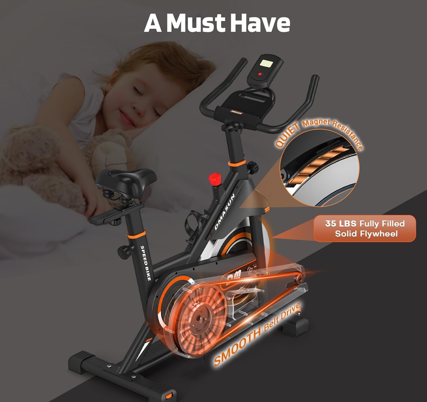 DMASUN Exercise Bike, Silent Magnetic Resistance Stationary Bike for Home with 330 LBS Capacity, Pedals with Anti-loosening Nuts, Indoor Bike with Comfortable Seat Cushion, Digital Display - Image 3