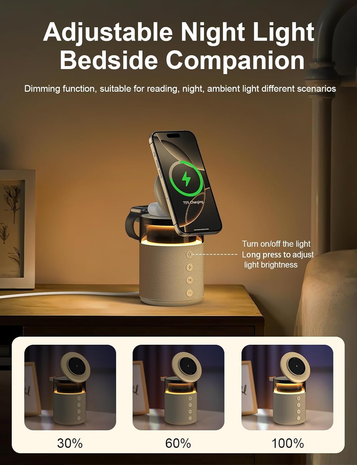 5-in-1 Bluetooth Speaker with Wireless Charging Station,Magnetic Charger with Night Light,Charger Stand with 33W Adapter Compatible with iWatch iPhone 17 16 15 14 13 12 Pro Max Wireless Earbuds - Image 5