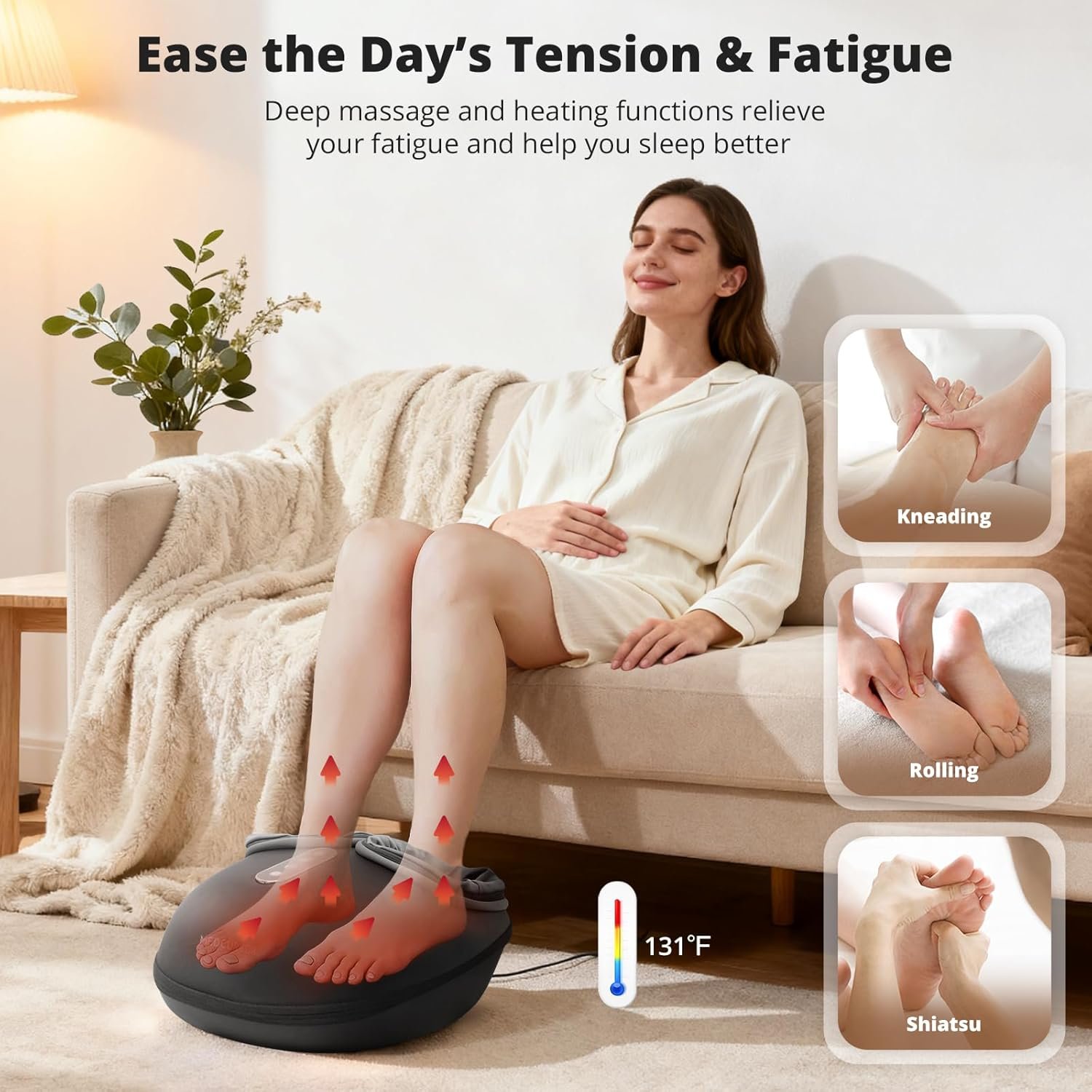 Medcursor Foot Massager with Heat - Shiatsu Feet Massage Machine Delivers Relief for Tired Muscles & Plantar, Deep Kneading Therapy, Multi-Level Settings for Home, Office Use, Size up to 13" - Image 5