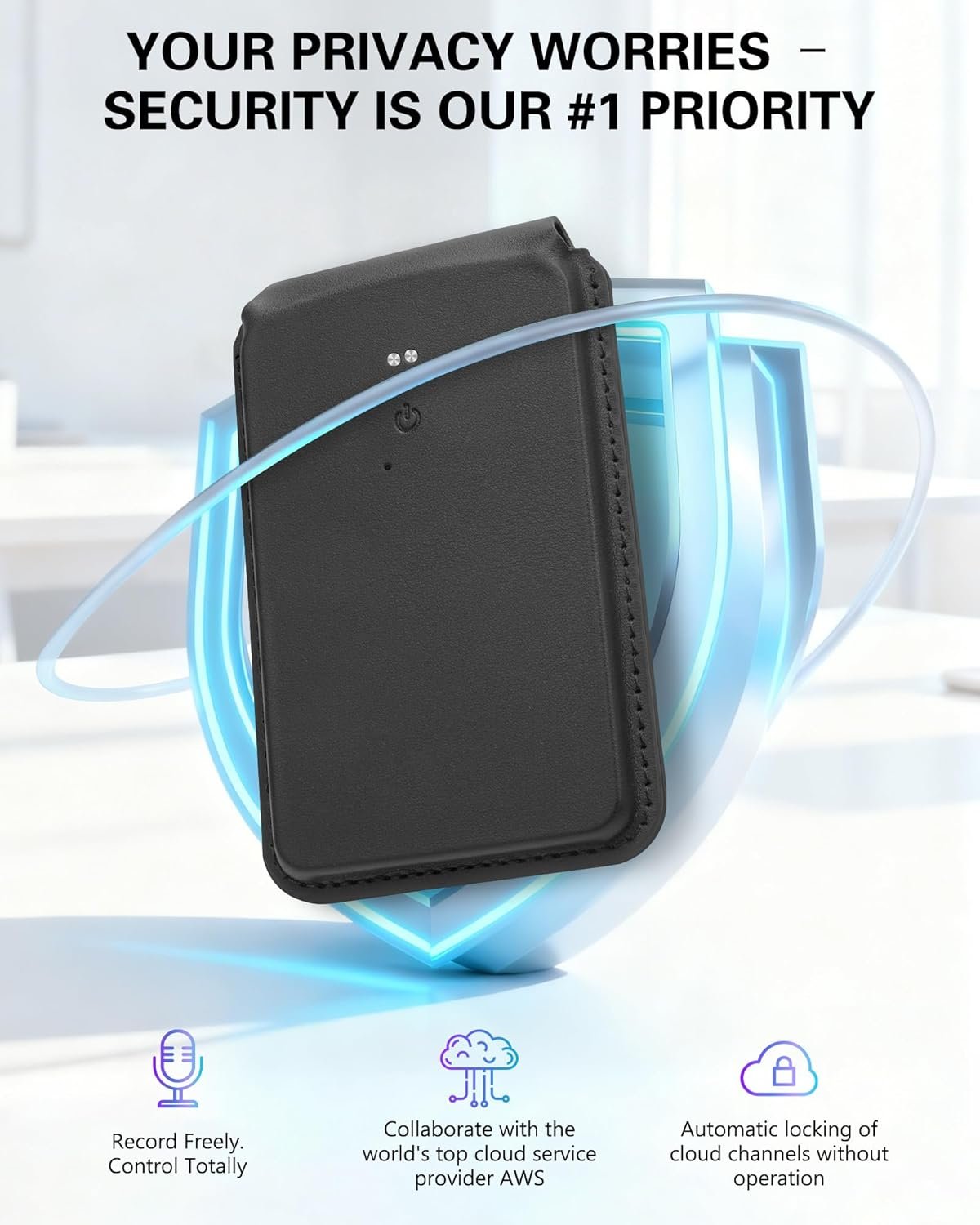 AI Voice Recorder - AI Note Taking Recording Device, Phone Wallet Card Holder Design, Transcribe & Summarize, APP Control Audio Recorder, Supports 137 Languages, for Lectures, Meetings, Calls (Black) - Image 8