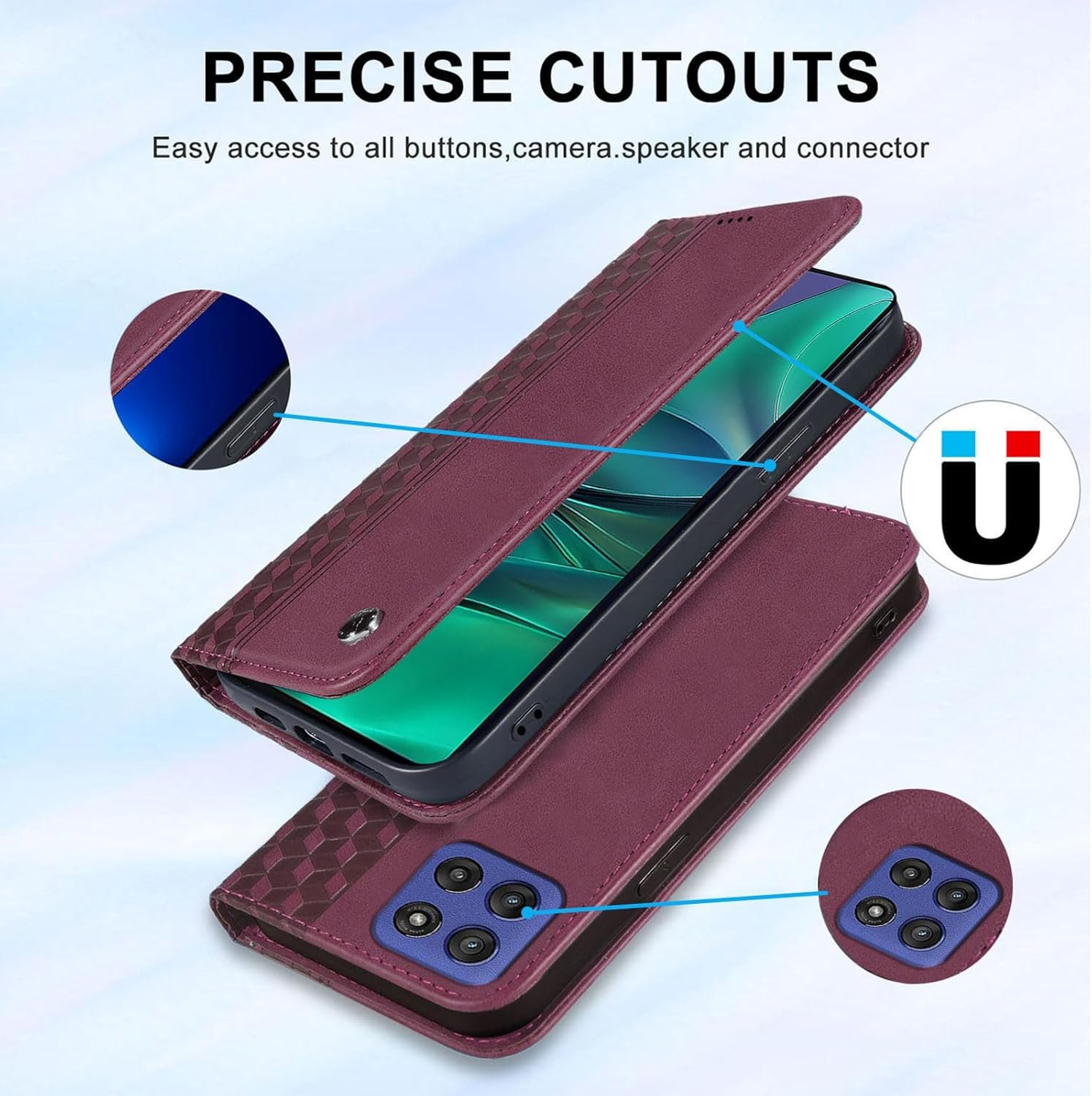 Wallet Case for Motorola Moto G 5G 2026/2025, Moto G Play 2026 6.7 inch - PU Leather Flip Cover with Card Holder Slots, Strong Magnetic Folio Kickstand Phone Case, Wine Red - Image 4