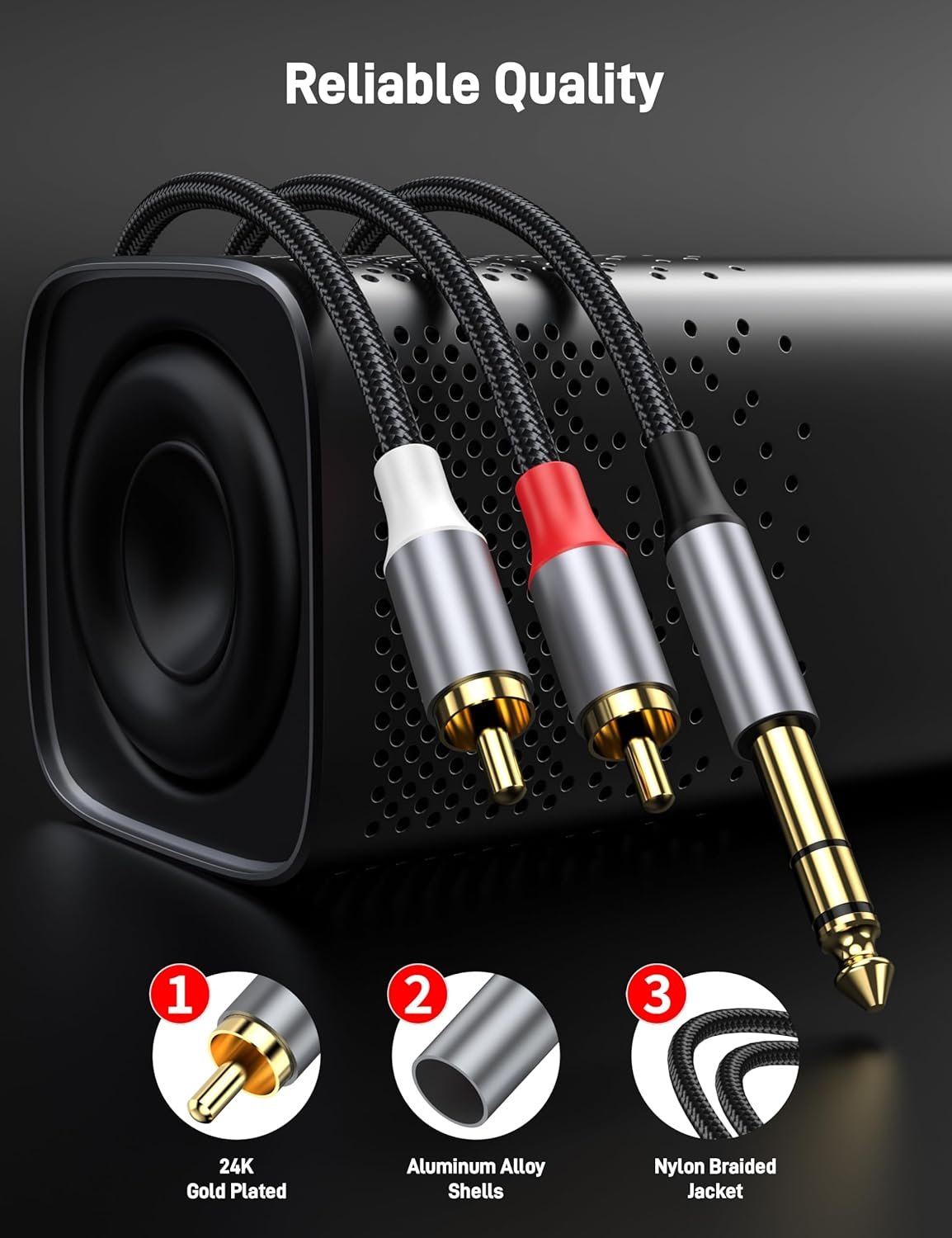1/4" to Dual RCA Audio Cable 3.3FT, 6.35mm Stereo Jack to RCA Male Audio Y Splitter Cable for AV Receiver, Amplifier, Speaker. - Image 6