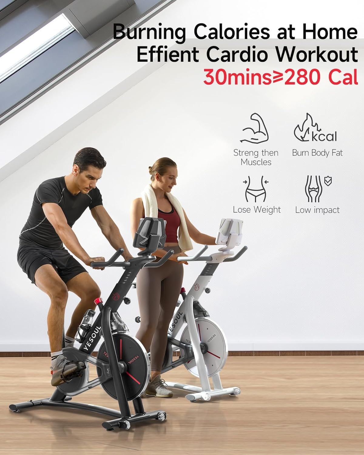 Yesoul Black Exercise Bike for Home, Low Noise Indoor Cycling Bike for Home Gym Electric Stationary Bike with Tablet Mount & Comfortable Seat Cushion for Women Apartment Workout Bike for Fitness - Image 5