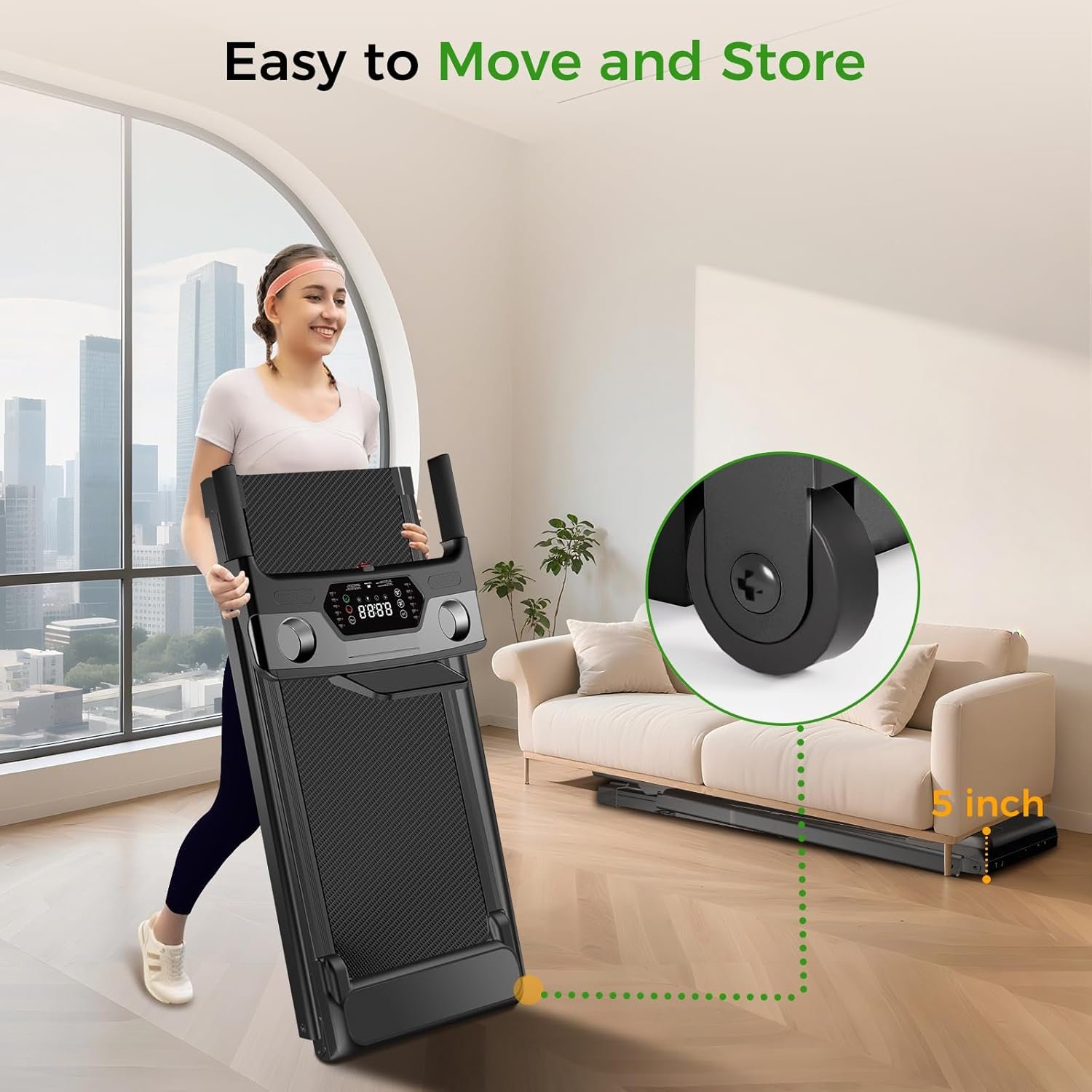 Portable Treadmill with Incline, 3.0HP Walking Pad with Handle Bar, 3-in-1 Foldable Treadmill for Home Office Small Space with Quiet Brushless, 300 LBS Capacity - Image 5