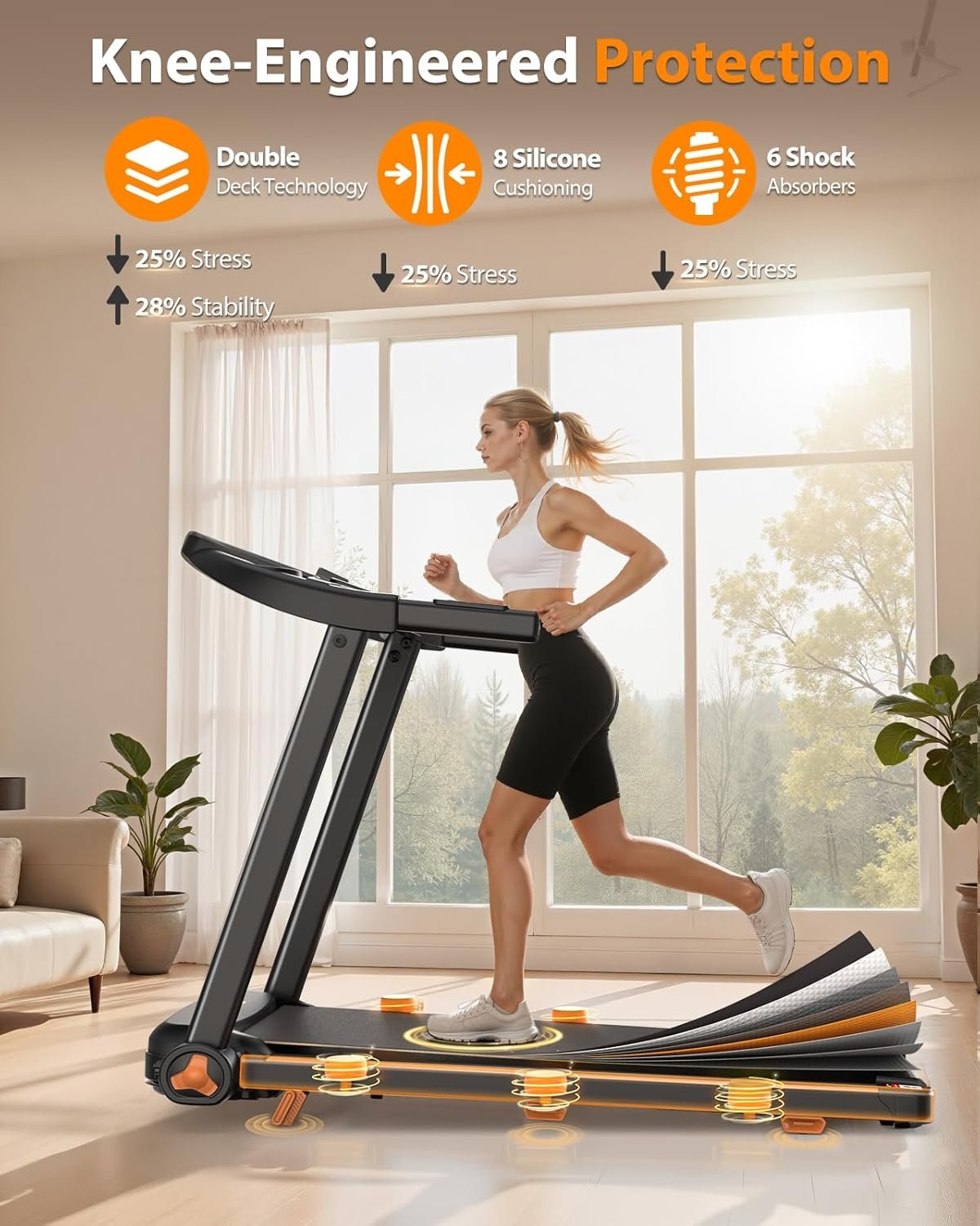Foldable Treadmill for Home with Incline - Extra Large Dual LED Screen, 8.5MPH Max Speed, Bluetooth Speaker, 280LBS Capacity, 3HP Home Office Treadmills for Running Jogging Walking - Image 5
