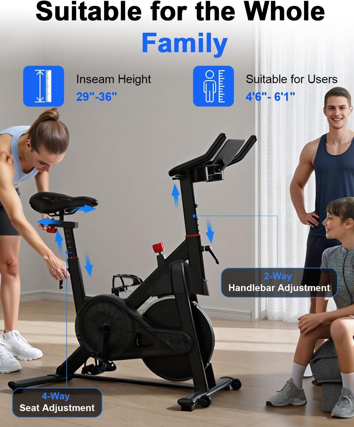Superun Exercise Bike, Stationary Bikes for Home with Brake Pad, Low Noise Spin Bike with 300LBS Weight Capacity, Indoor Cycling for Home Gym with Pad Mount LCD Monitor and Cup Holder - Image 3