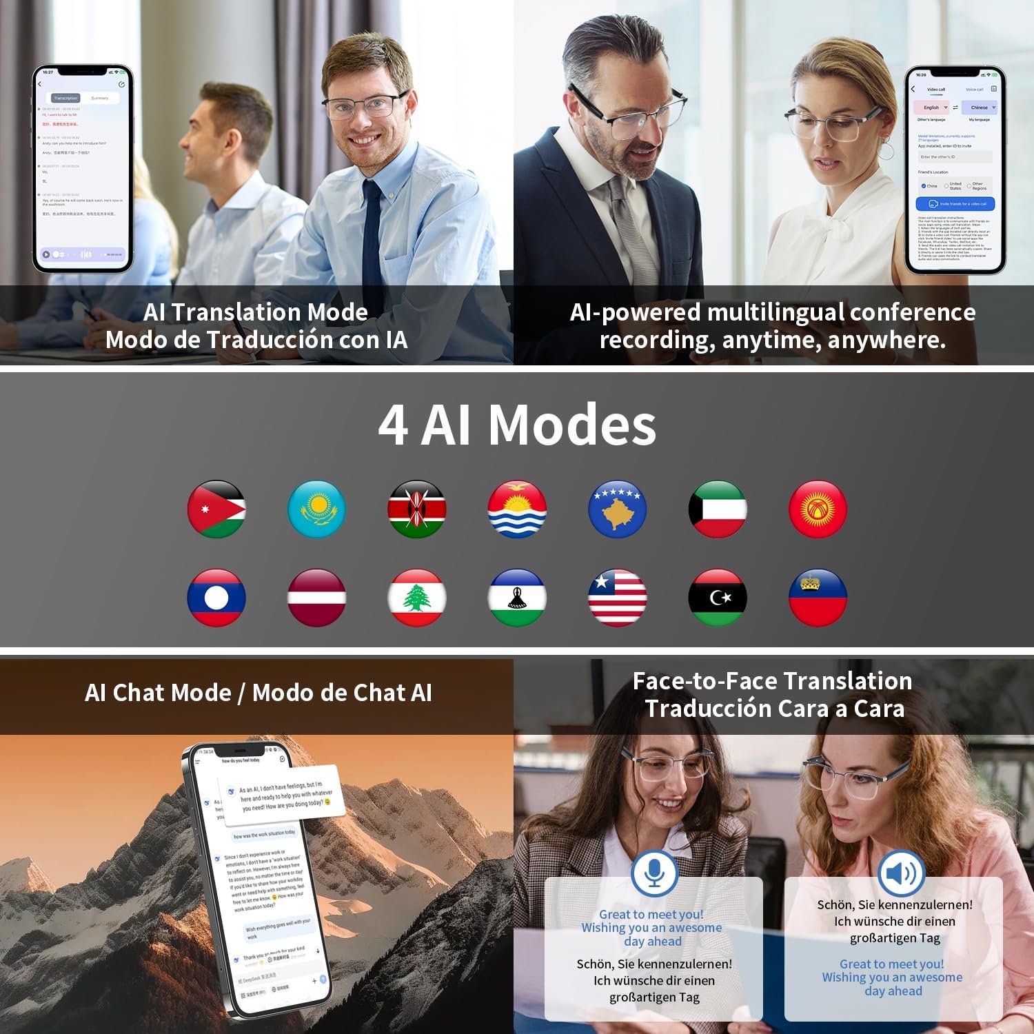 AI Translator Smart Glasses for Men Women, Bluetooth Audio Sunglasses with Photochromic Lenses, Photo Translation, No Subscription, Real-Time Translation(160+Languages) for Travel Business (Gold) - Image 5