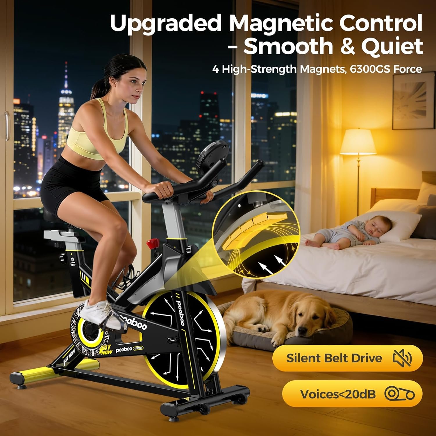 pooboo Exercise Bike,Stationary Bike for Home with Exclusive App,Indoor Low Noise Magnetic Cycling Bike with 350 lb Weight Capacity,Tablet Mount,LED Calorie Display and Fitness Courses for Weight Loss - Image 2
