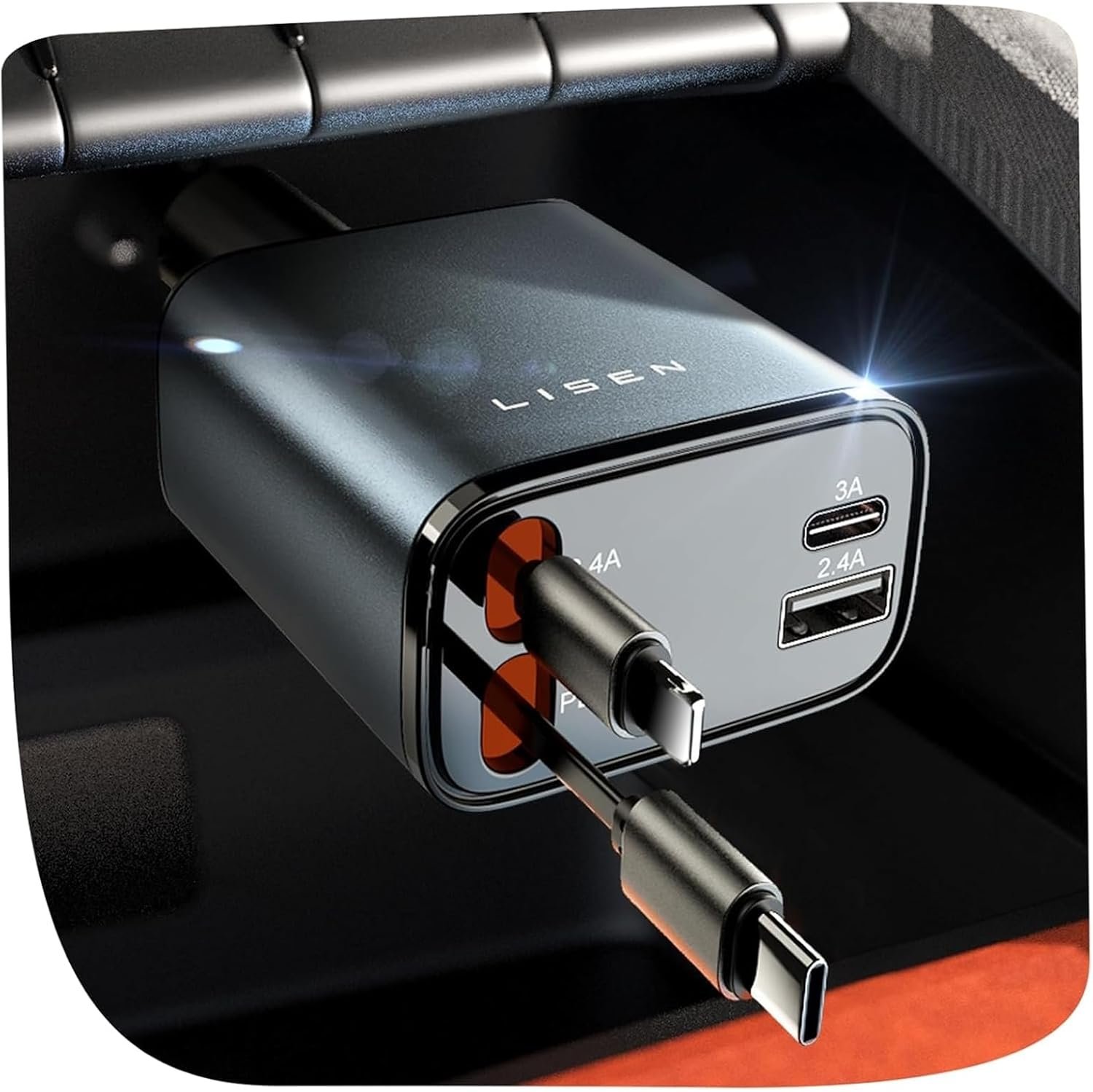 LISEN Retractable Car Charger, Upgrade 84W Car Charger USB C Fast Charge Unique 2026 Car Accessories for Mom Dad Him Her, Gifts for Men Women, for iPhone 17 16 15 14 13 12 11 X