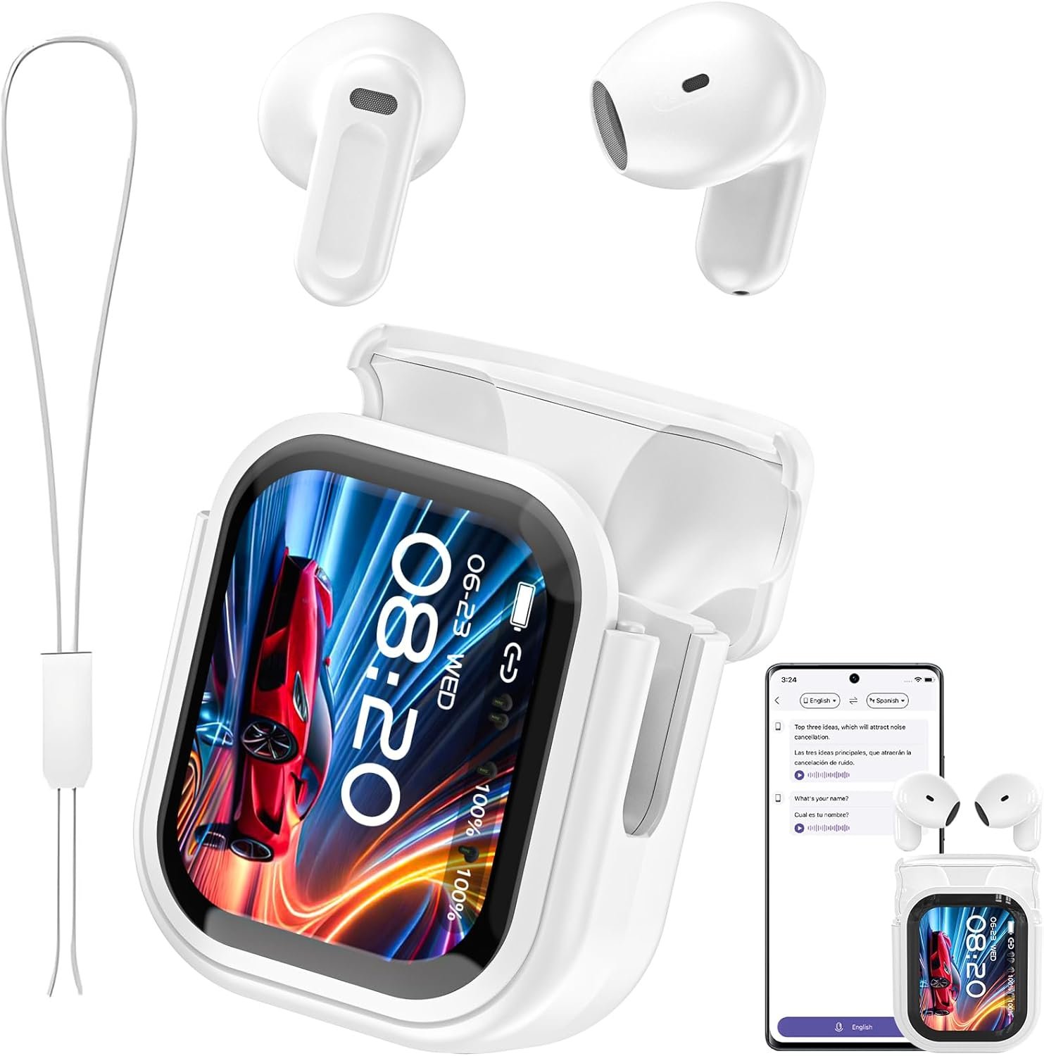 NE20 AI Translation Earbuds Real Time: 3-in-1 Translation Headphones with Touch Screen, 135 Languages, Translator Earbuds with 60H Playtime, Support Playing Music Phone Calls for Travel
