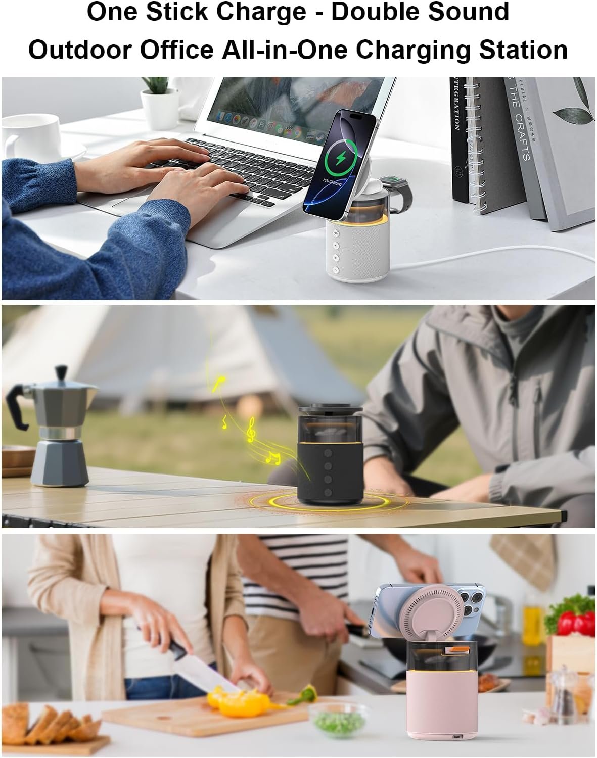 5-in-1 Wireless Charging Station with Bluetooth Speaker,Magnetic Charger with Night Light,Charger Stand with 33W Adapter Compatible with Apple Watch&iPhone 16 15 14 13 12 Pro Max&Wireless Earbuds - Image 7