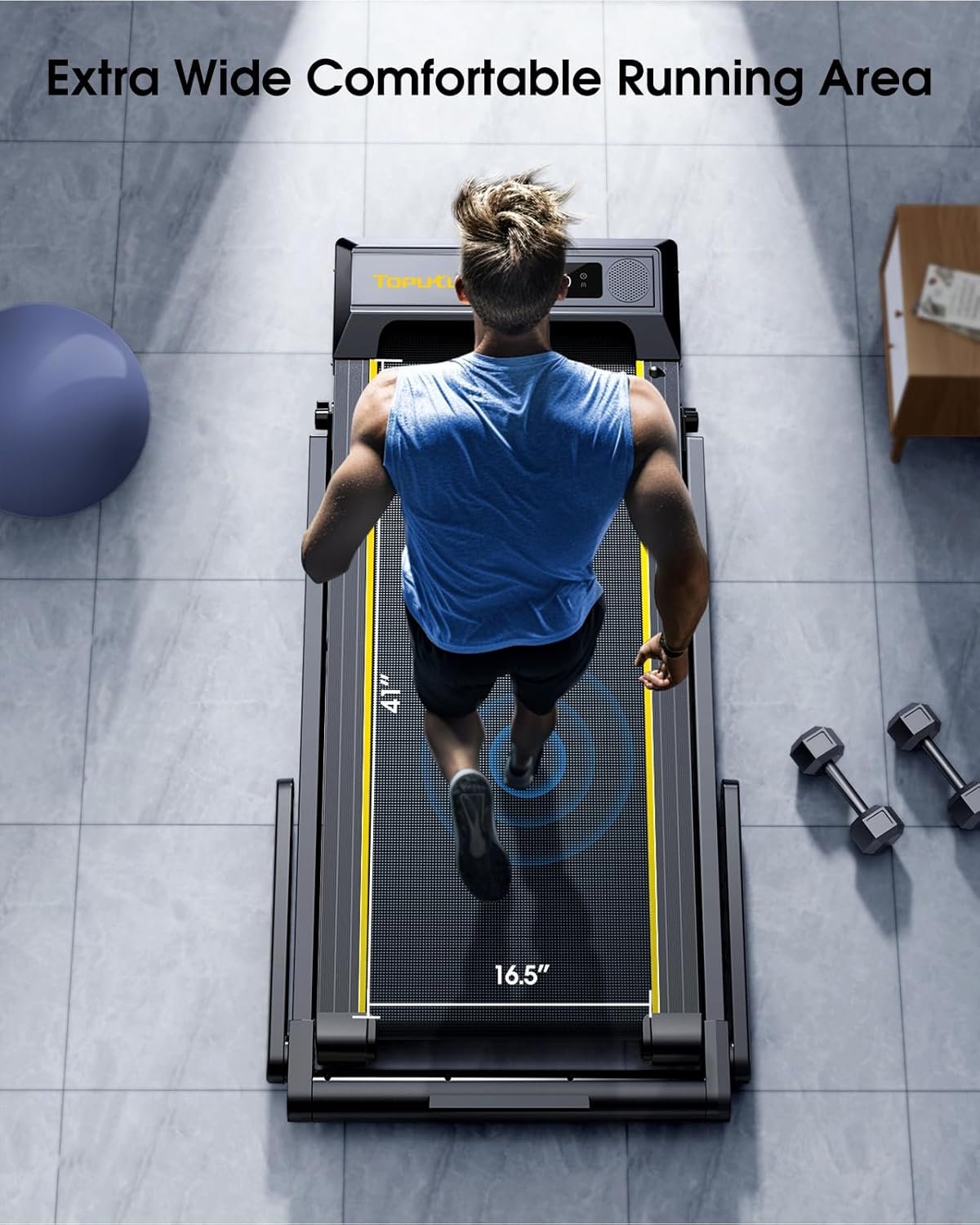TOPUTURE Walking Pad Treadmill with 12% Incline, 4 in 1 Foldable Treadmill with Handle Bar for Home/Office, Under Desk Treadmills Portable Folding Walking Pad with App & Bluetooth Speaker, 0.6-10MPH - Image 7