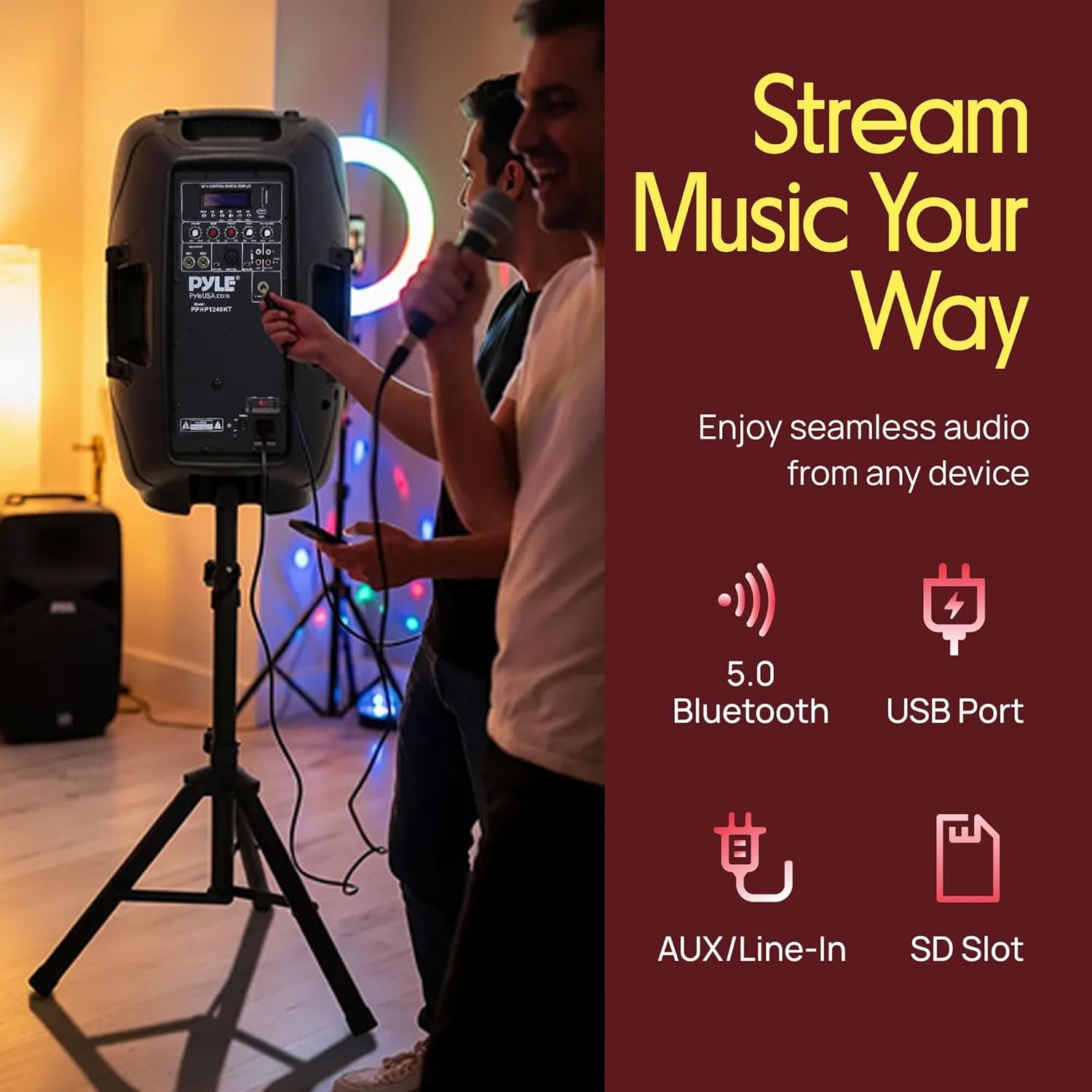 Wireless Portable PA Speaker System - 1800W High Powered Bluetooth Compatible Active + Passive Pair Outdoor Sound Speakers w/ USB SD MP3 AUX - 35mm Mount, 2 Stand, Microphone, Remote - Pyle PPHP1249KT - Image 4