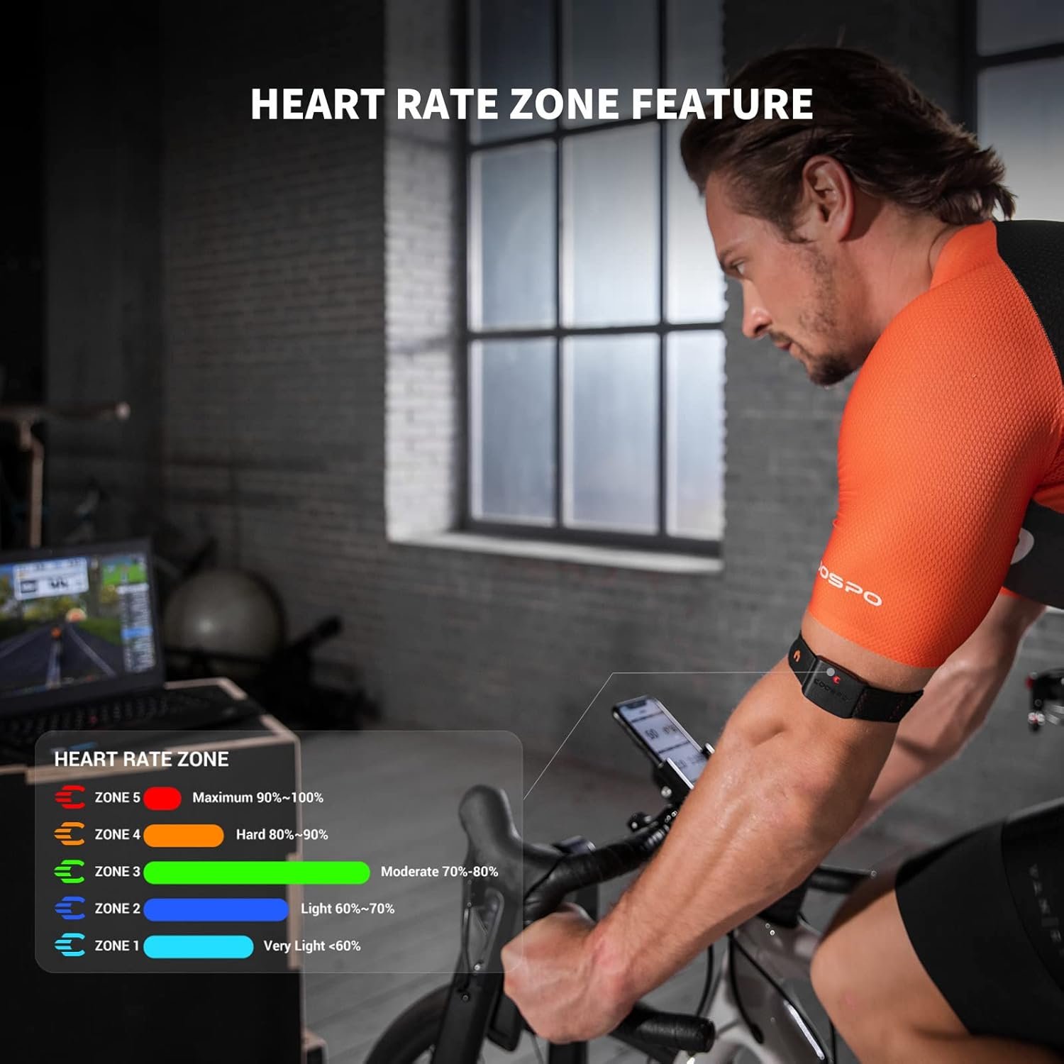 COOSPO HW9 Bluetooth 5.0 ANT+ Heart Rate Monitor Armband with HR Zones/Calories Burned, Optical HRM Sensor for Fitness Training/Cycling/Running,Compatible with Peloton,DDP Yoga,Wahoo - Image 3