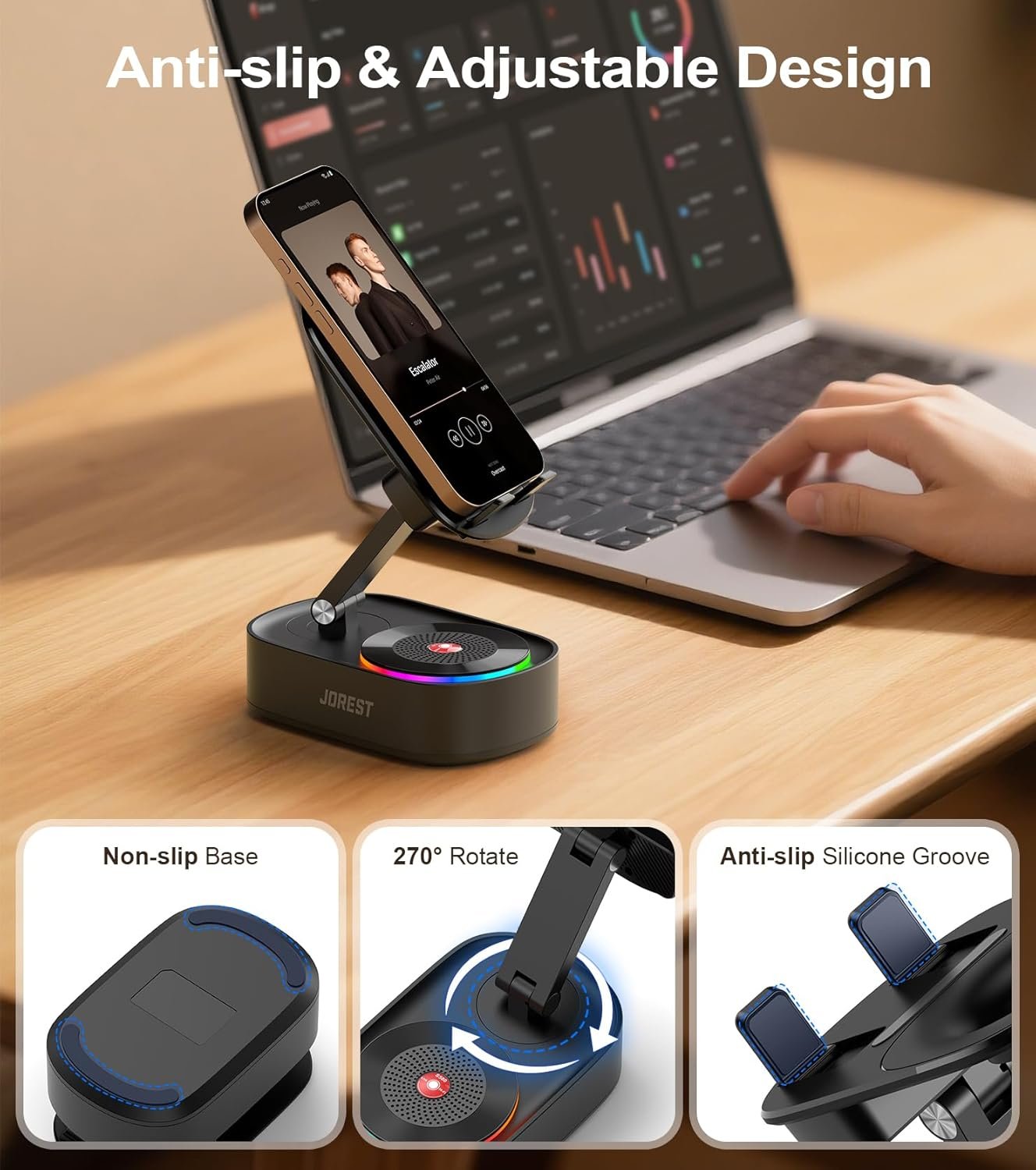 Jorest Wireless Induction Speaker,Cell Phone Stand with Bluetooth Speaker,Valentine's Gifts for Older Men Women Teenage Boy,Ampilifer Gadget Foldable with iPhone/Ipad,Birthday Gift for Dad Father - Image 6