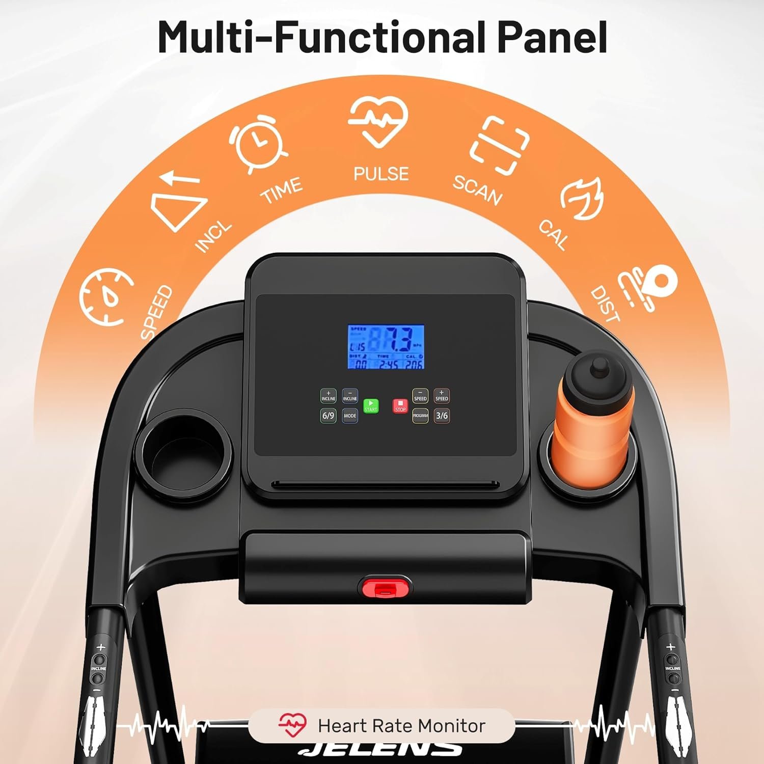 JELENS Treadmill for Home with 0-15% Auto Incline, Foldable Walking Pad Treadmill with 330LBS Weight Capacity and Pulse Sensors, 3.0HP Quiet Walking Pad with App and LCD Display - Image 3