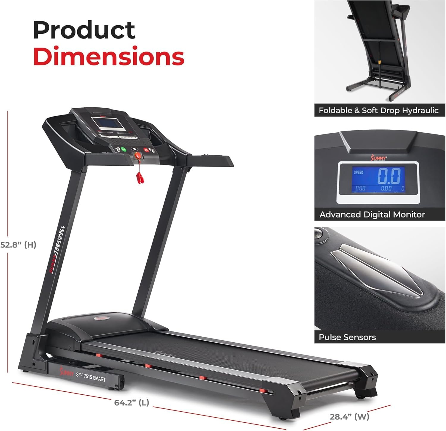 Sunny Health & Fitness Exercise Treadmills Double Deck Sizes and Incline Features with Bluetooth & SunnyFit App - Image 7