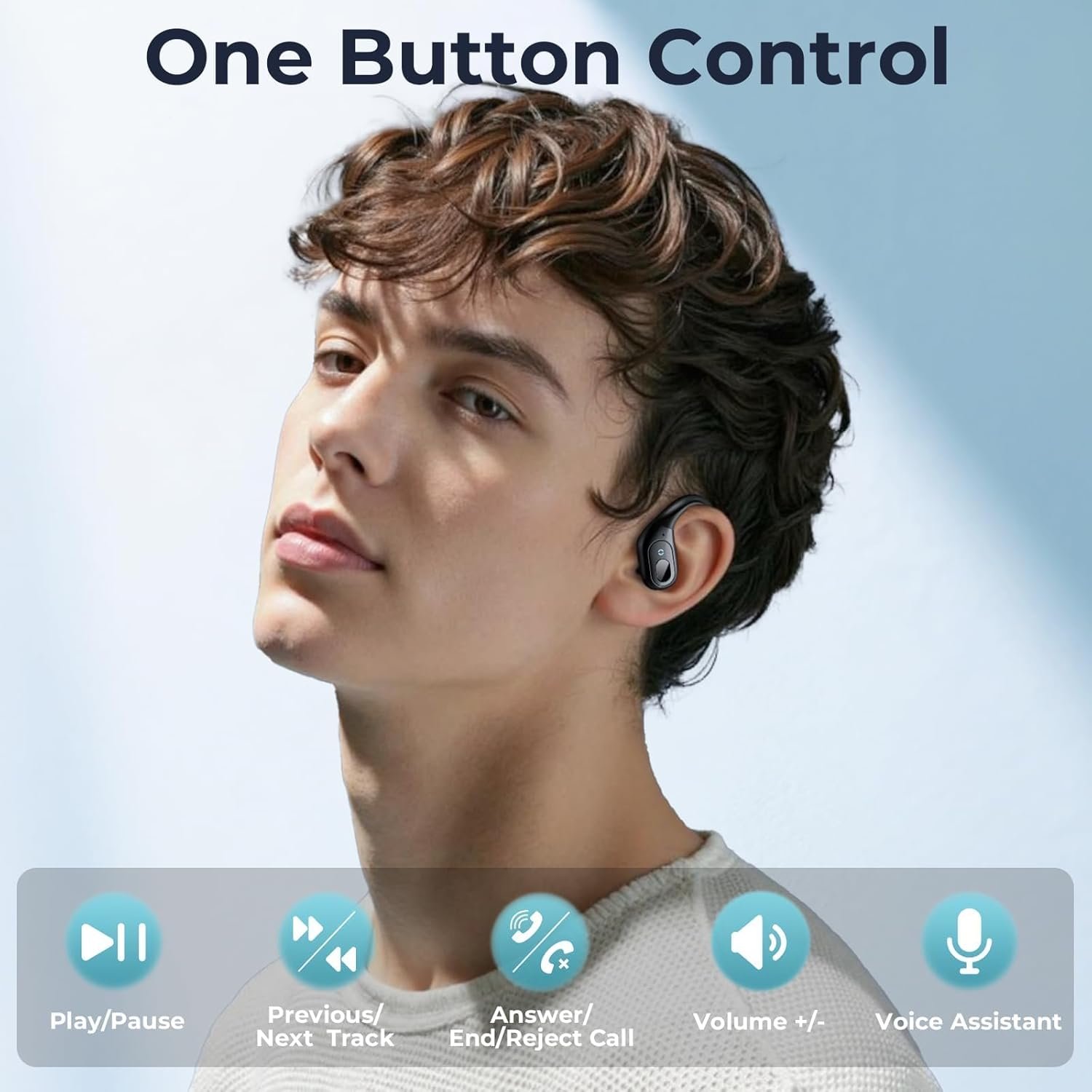 occiam Active Noise Cancelling Earbuds Wireless Bluetooth Headphones Ear Buds 90Hrs Playback Stereo Bass Earphones with Mic Over-Ear Hooks IPX7 Waterproof Headset for Work Sports Running Matte Black - Image 7